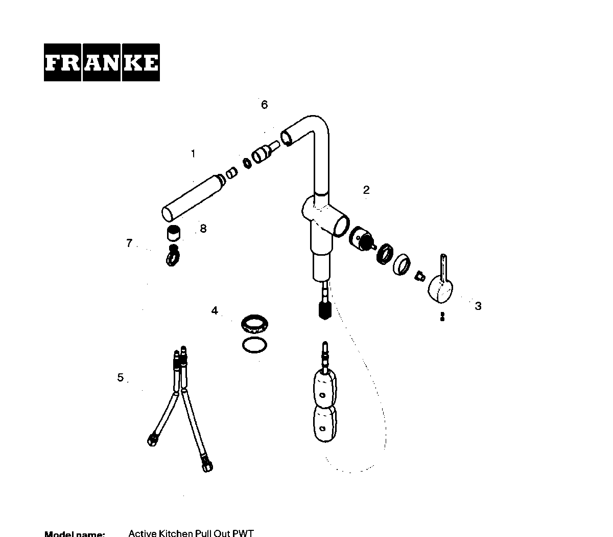 Active Pull-Out Faucet ACT-PO-PWT exploded parts diagram