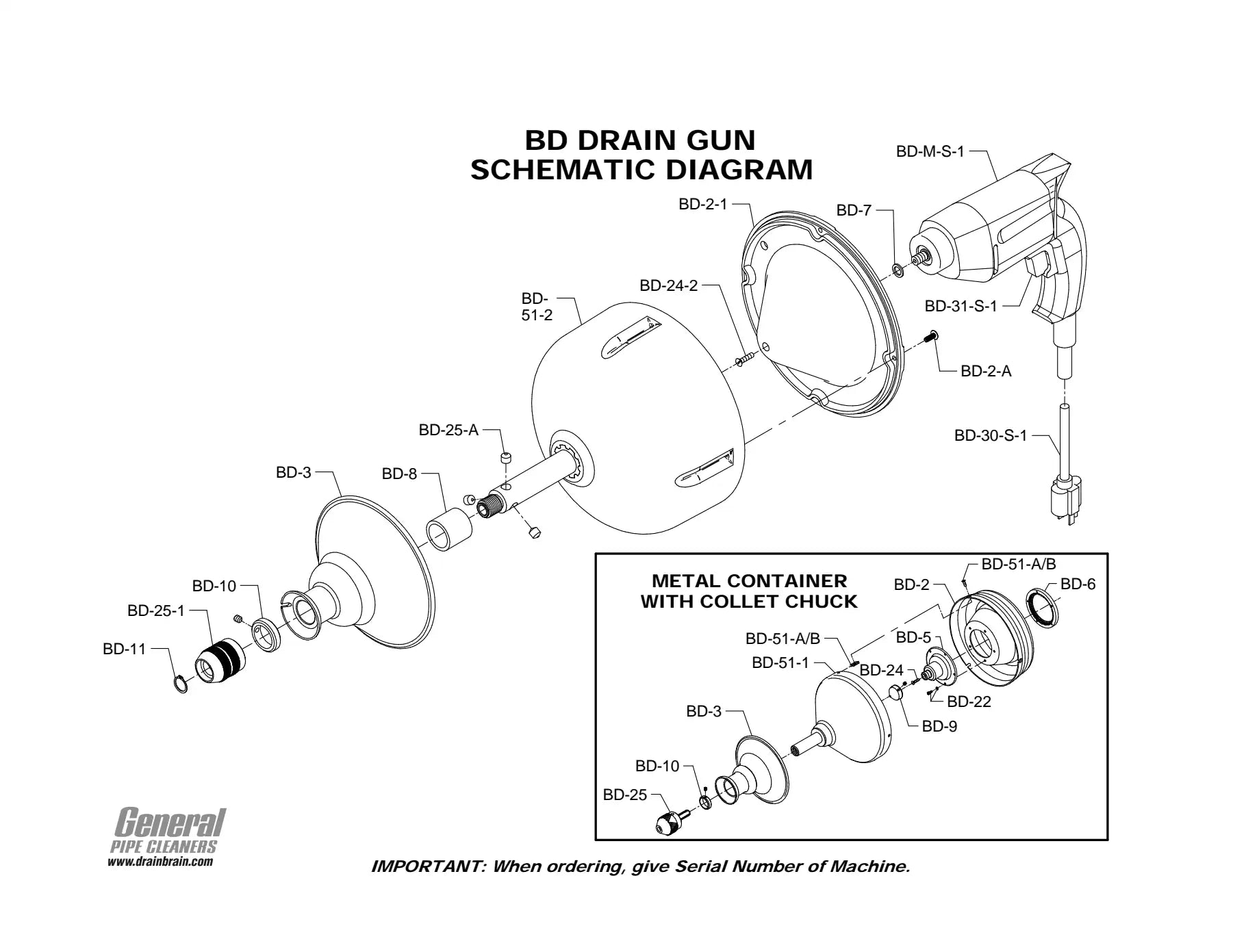 BD Drain Gun exploded parts diagram