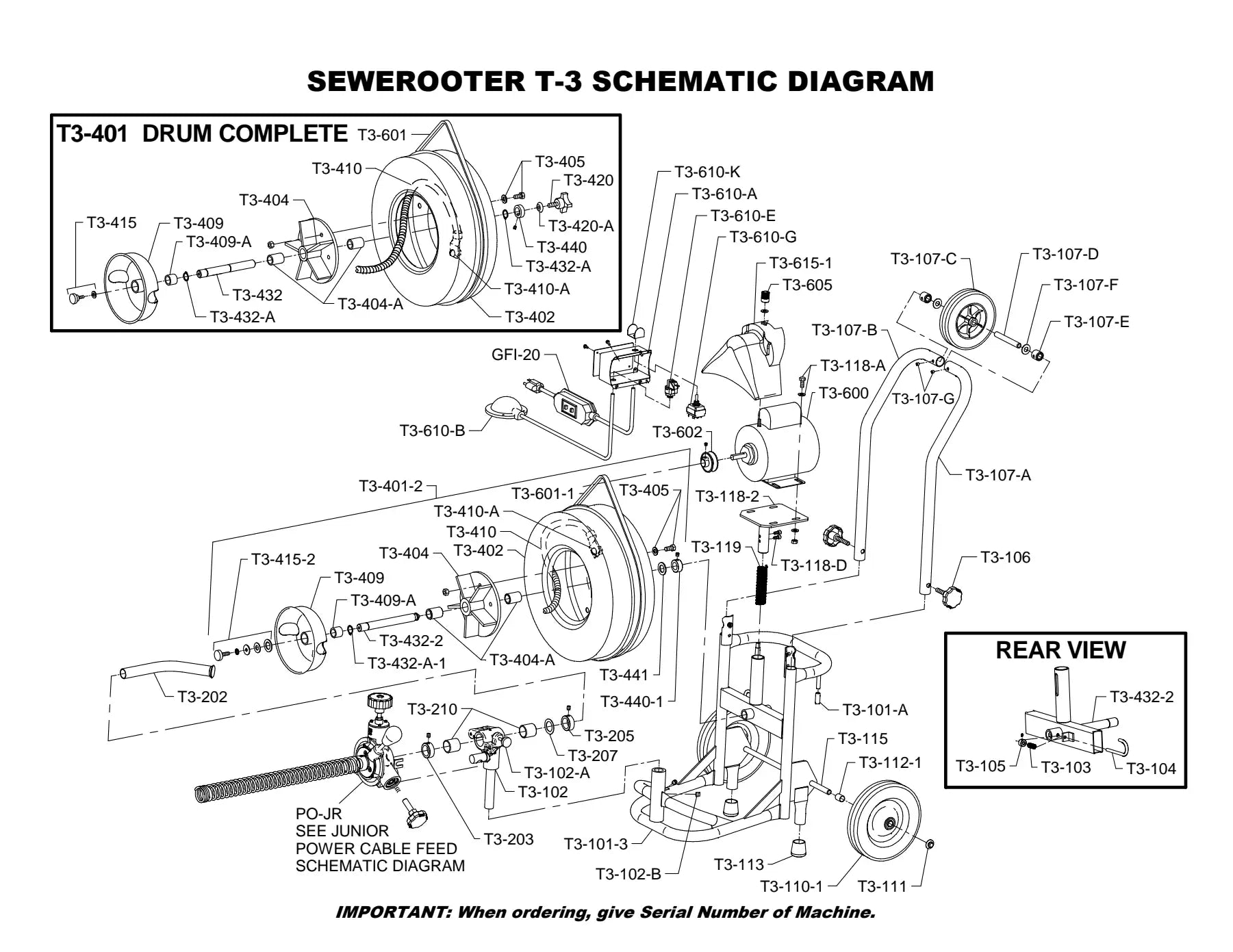 Sewerooter T-3 exploded parts diagram