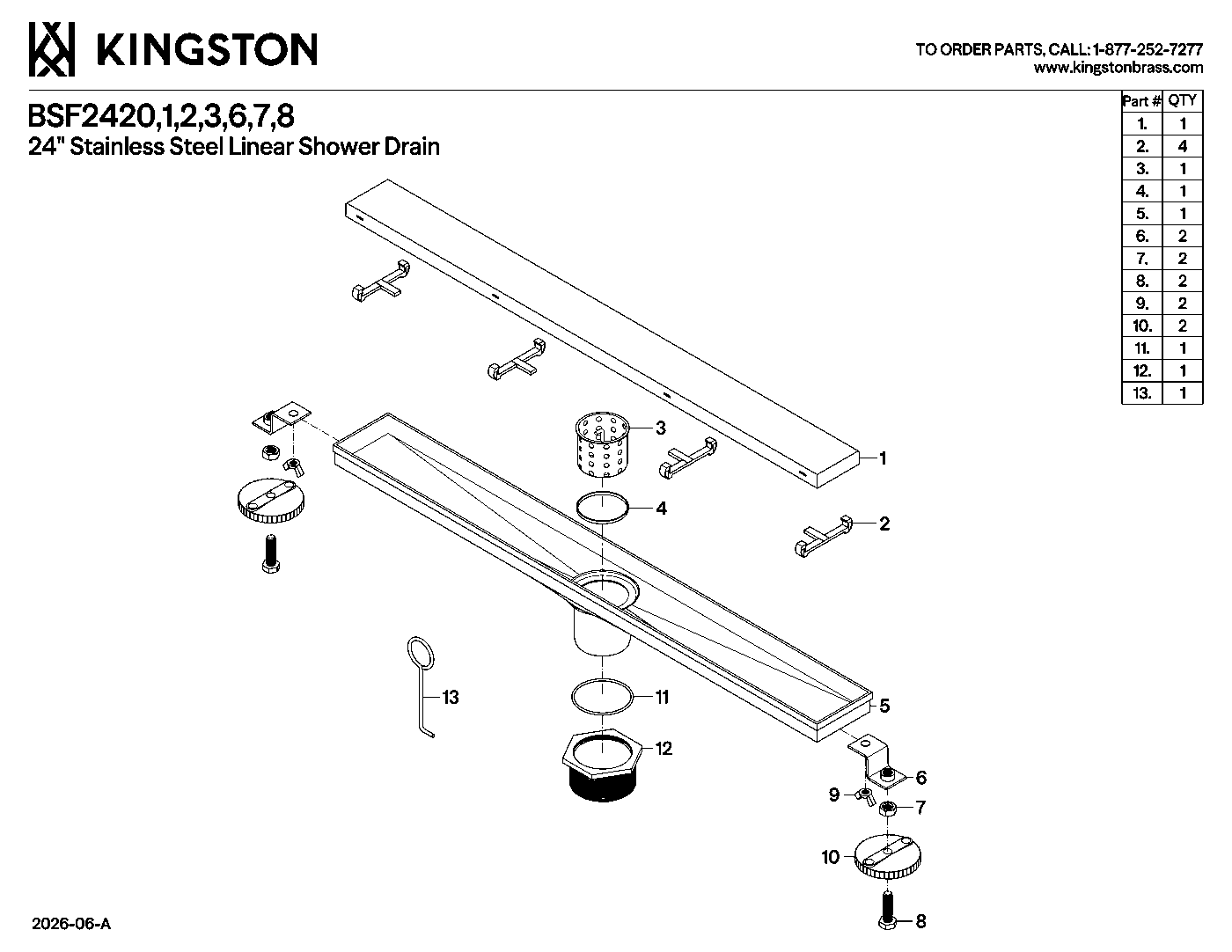 Watercourse BSF2420 exploded parts diagram