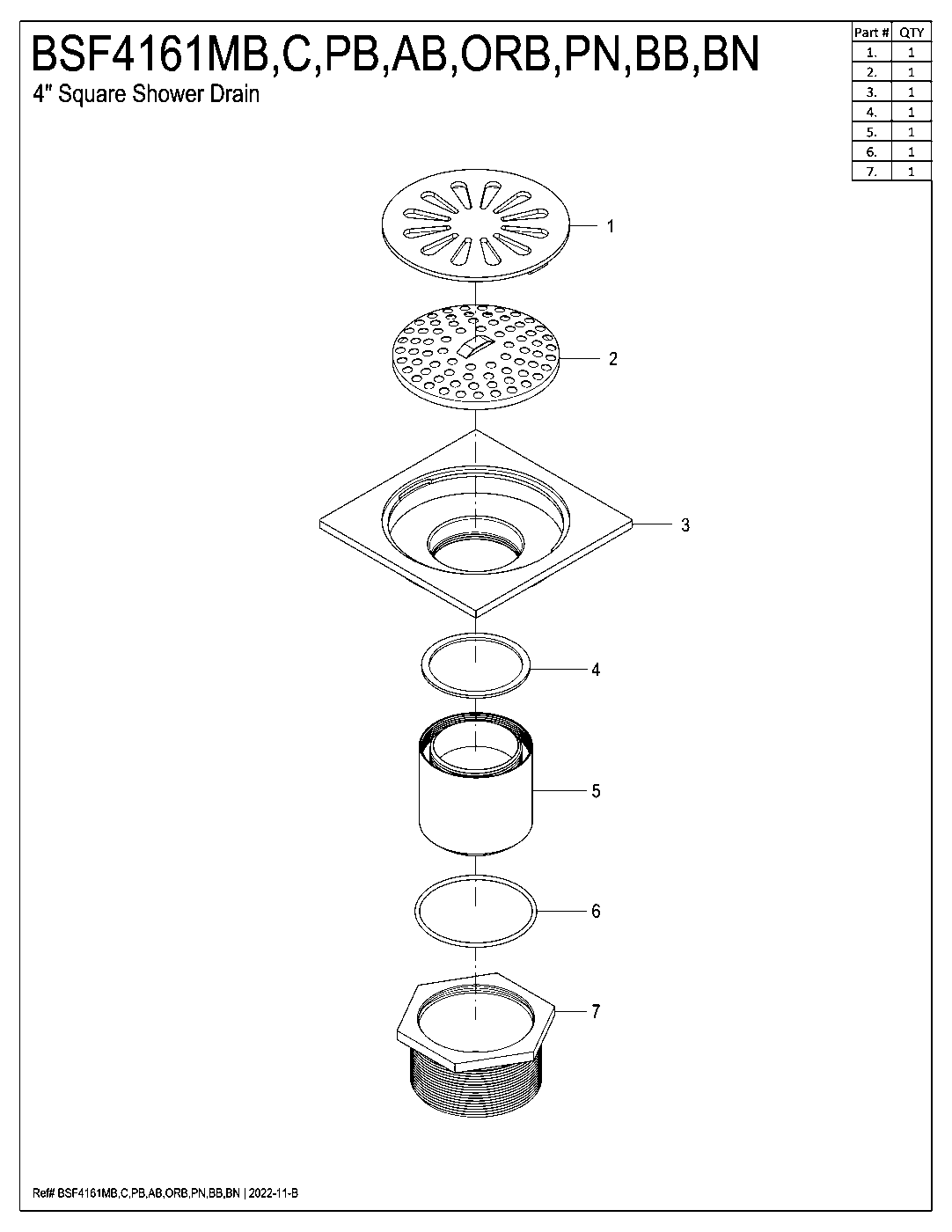 Watercourse BSF4161ORB exploded parts diagram