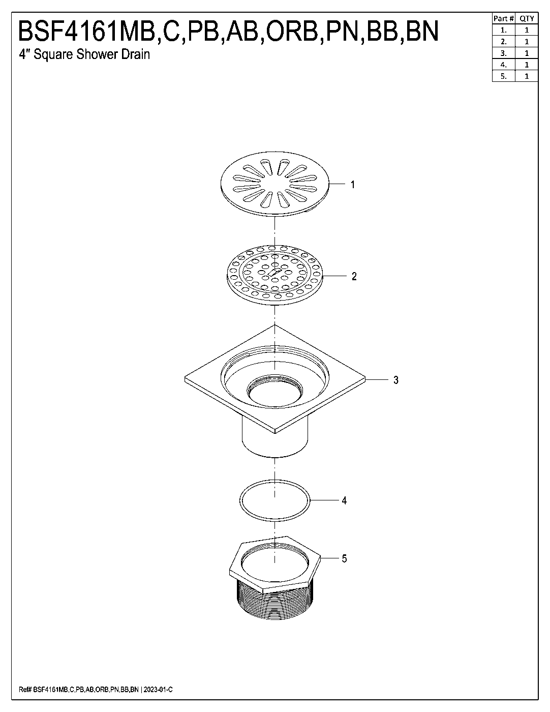 Watercourse BSF4161PN exploded parts diagram
