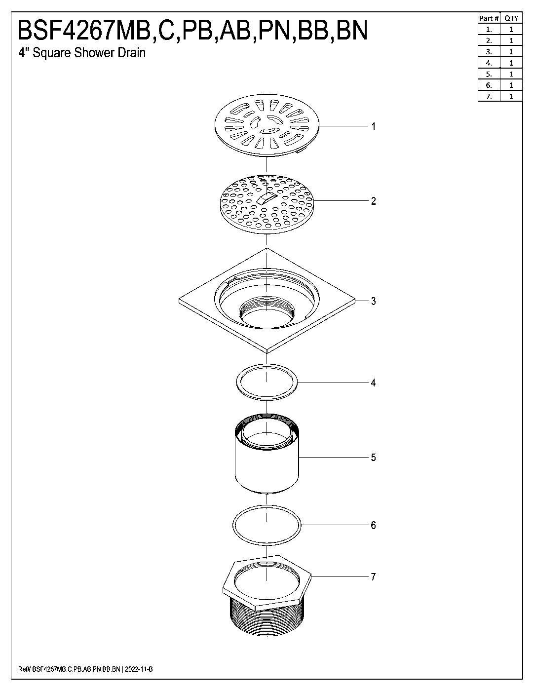 Watercourse BSF4262BN exploded parts diagram