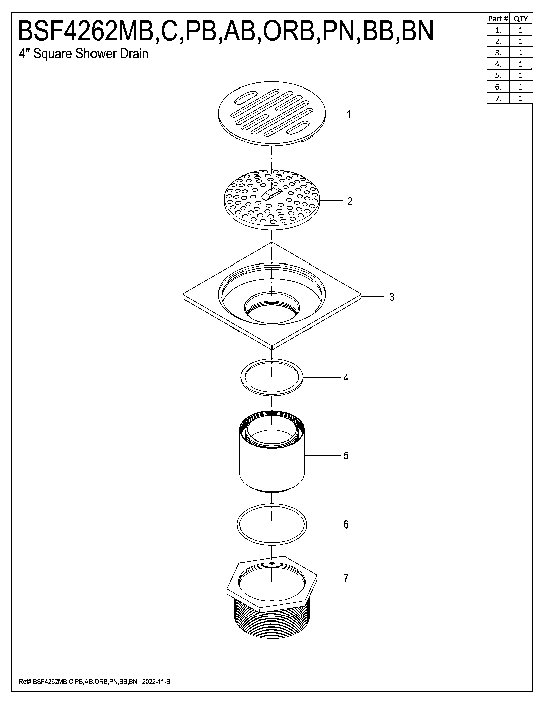 Watercourse BSF4262ORB exploded parts diagram