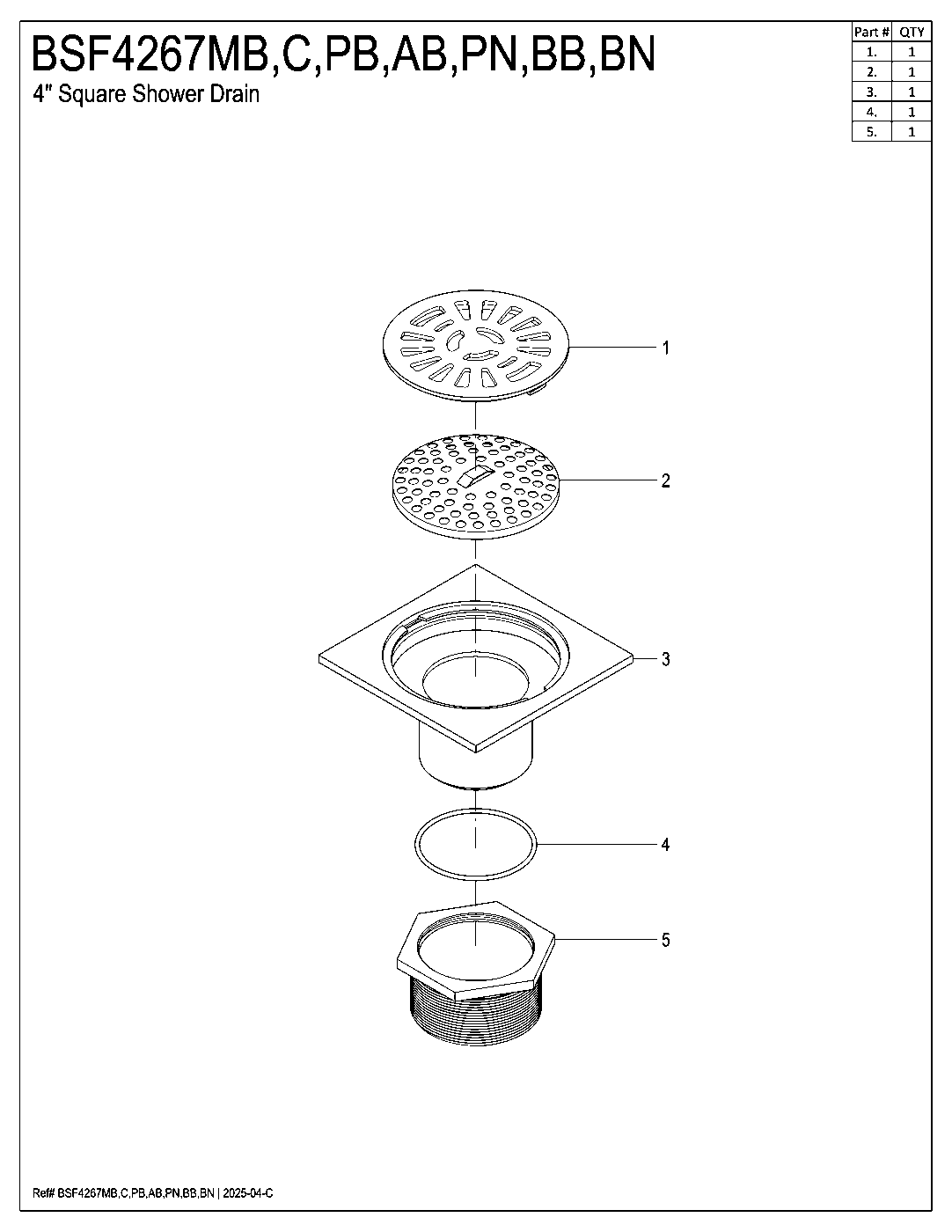 Watercourse BSF4262PN exploded parts diagram