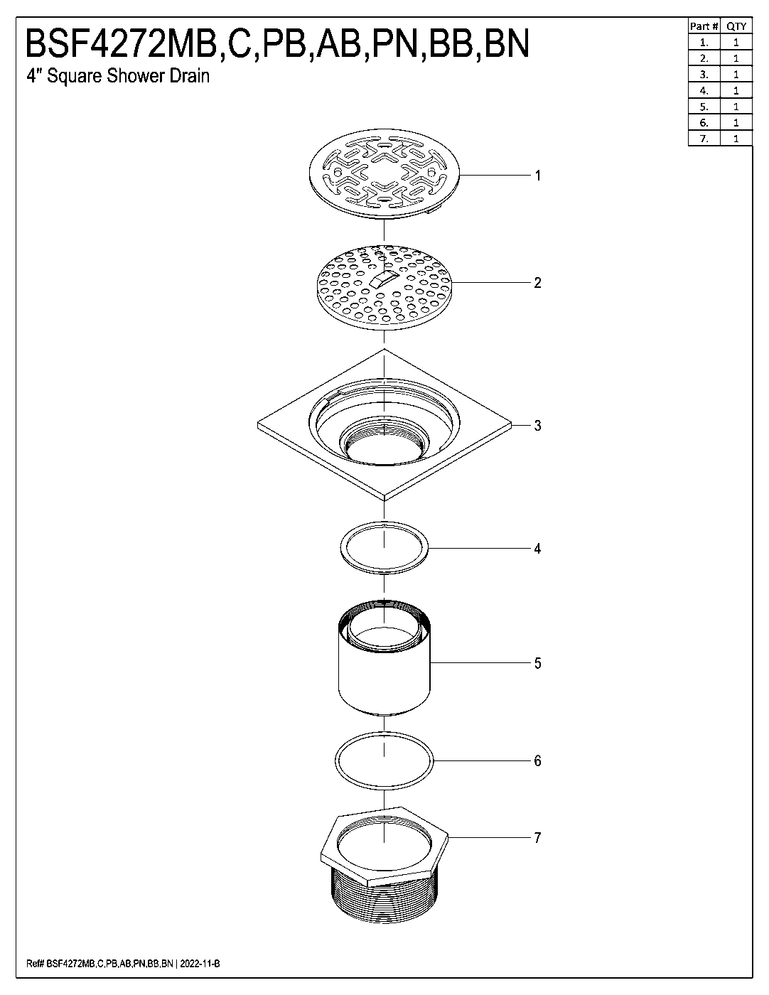 Watercourse BSF4272C exploded parts diagram