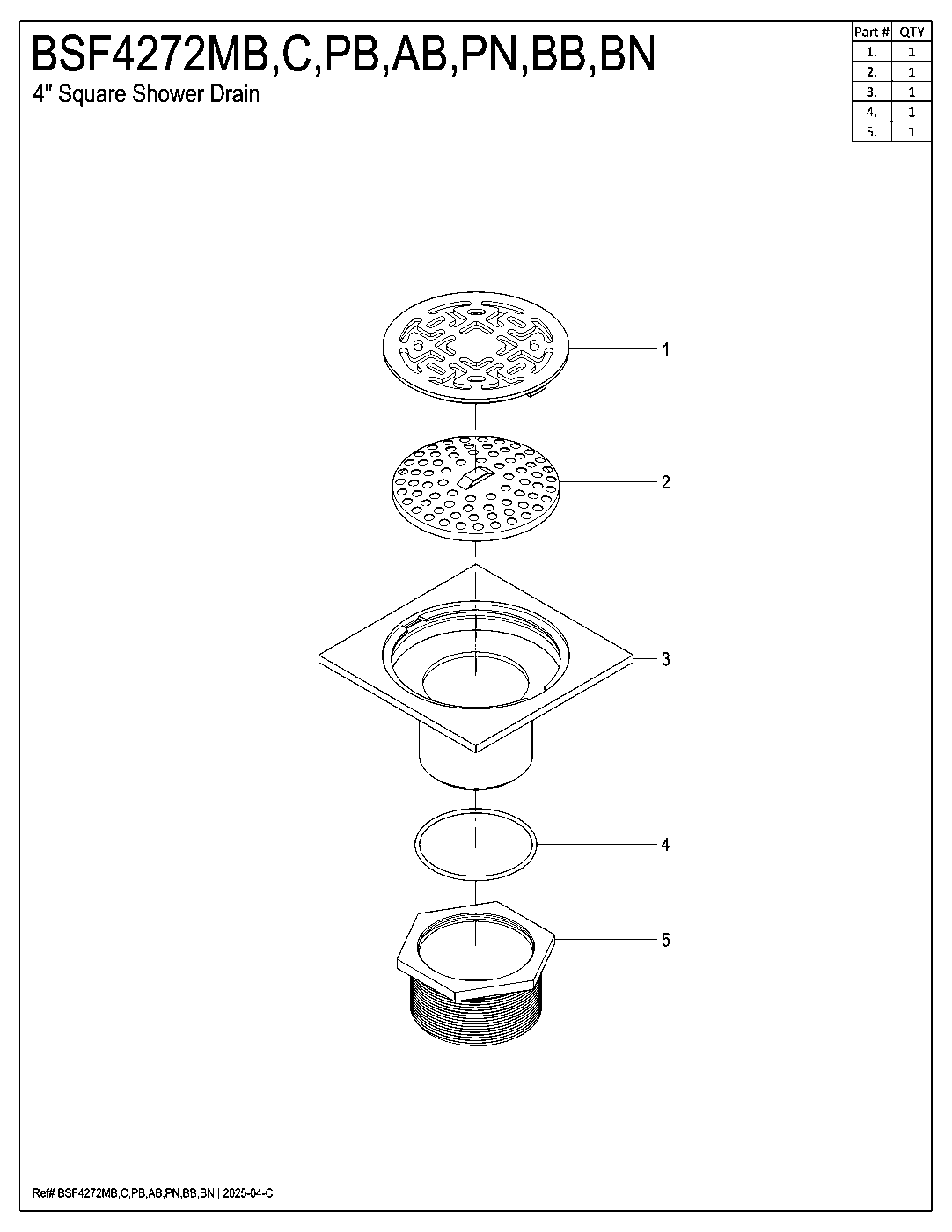 Watercourse BSF4272PN exploded parts diagram