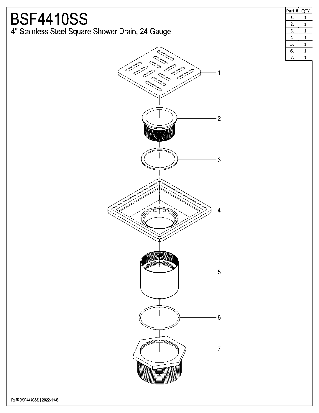 Watercourse BSF4410SS exploded parts diagram