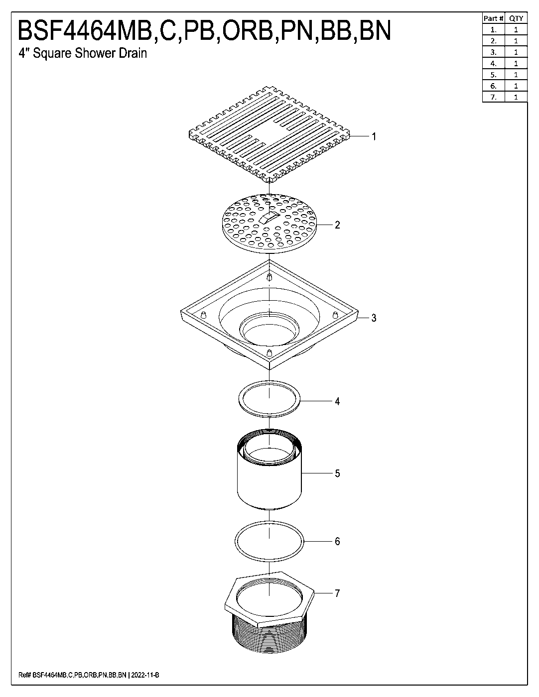 Watercourse BSF4464PB exploded parts diagram