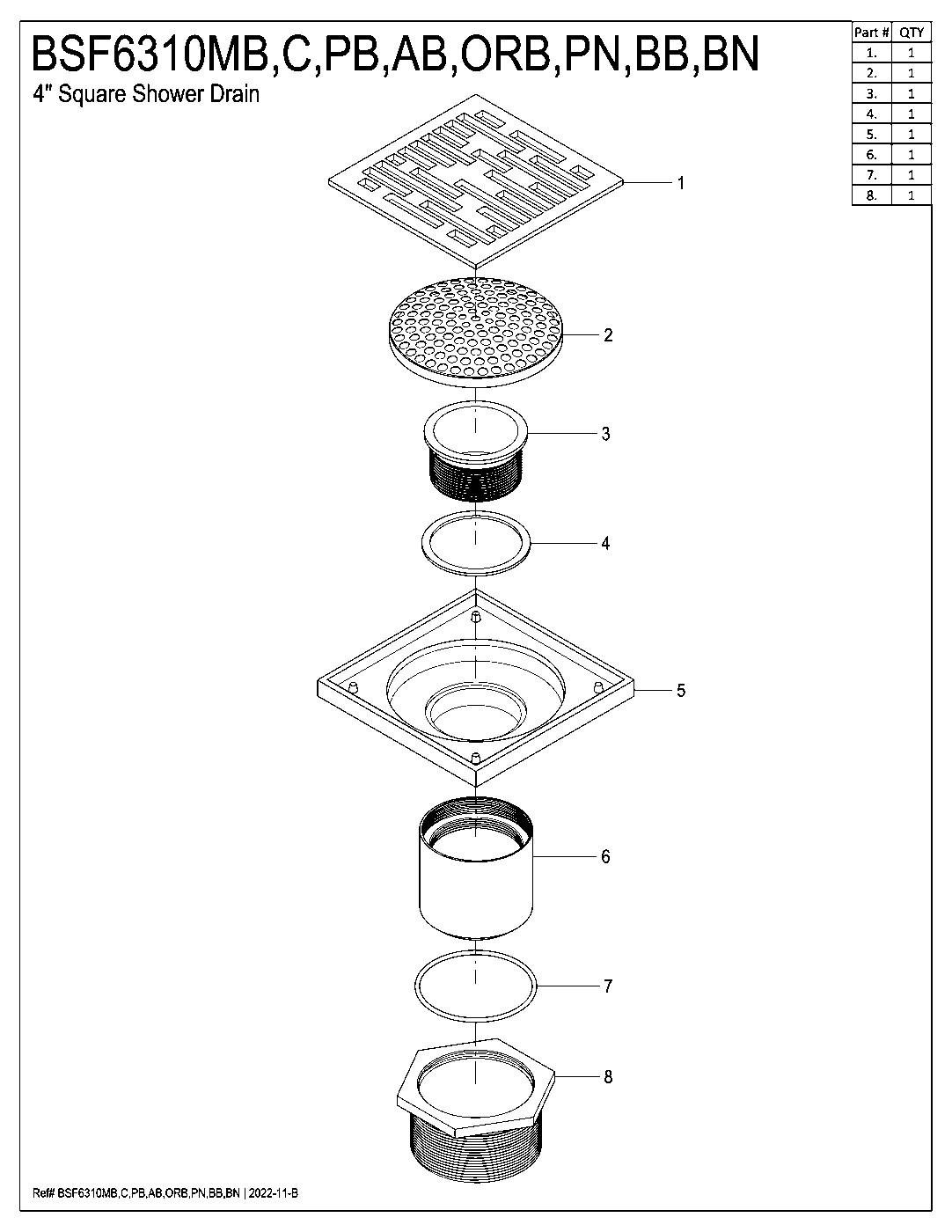 Watercourse BSF6310AB exploded parts diagram