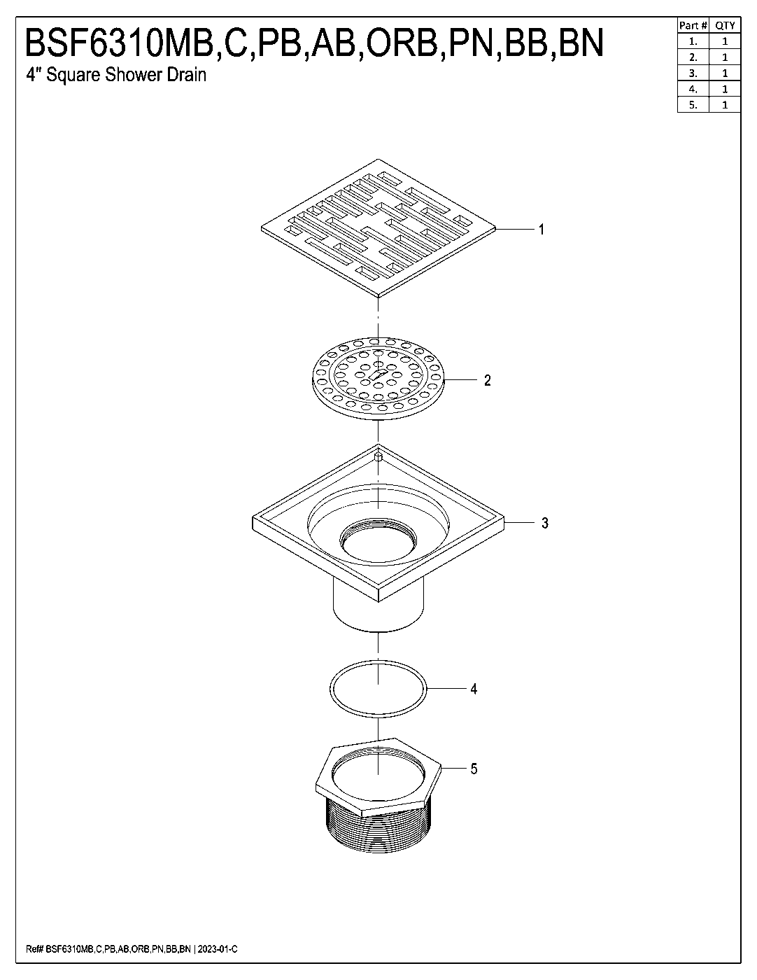 Watercourse BSF6310C exploded parts diagram