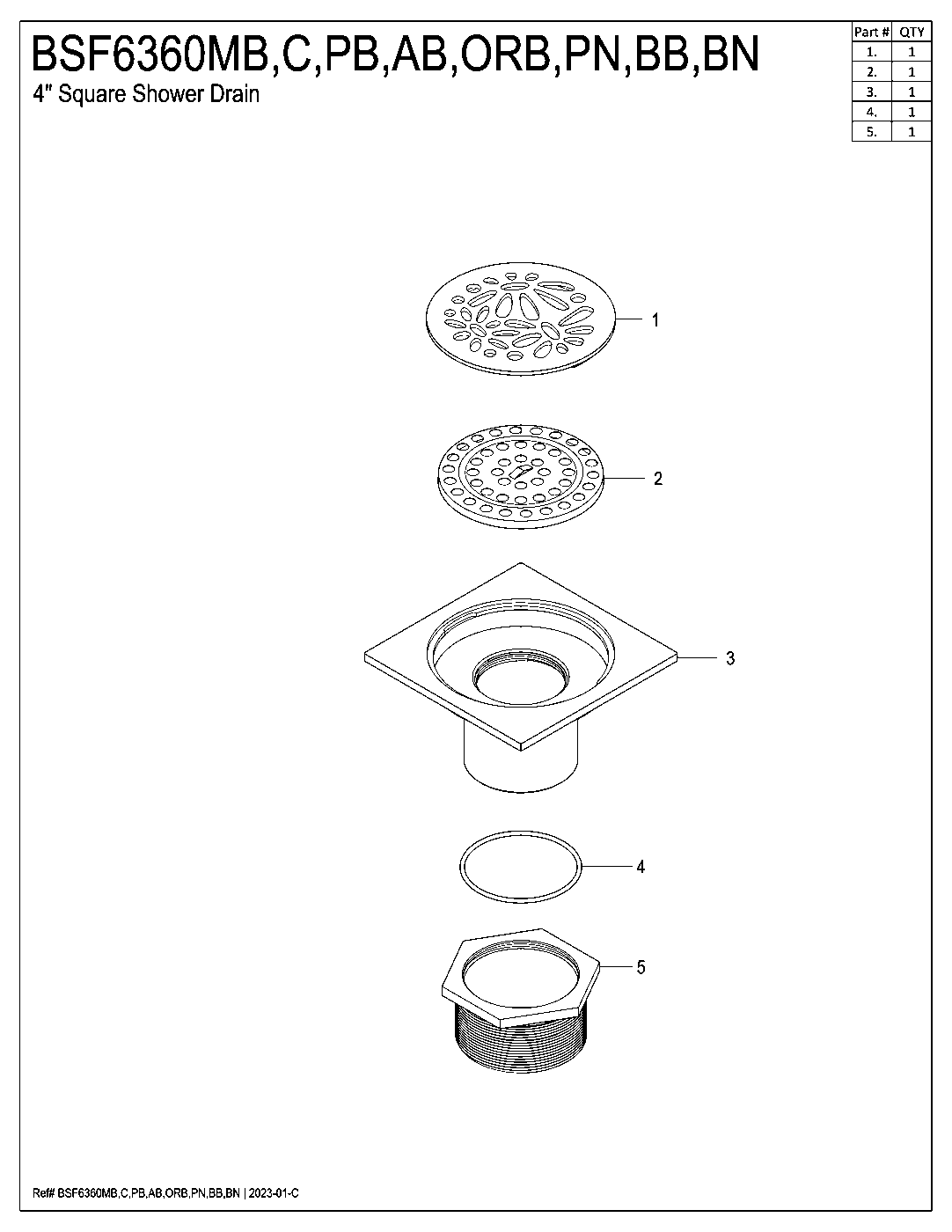 Watercourse BSF6360C exploded parts diagram
