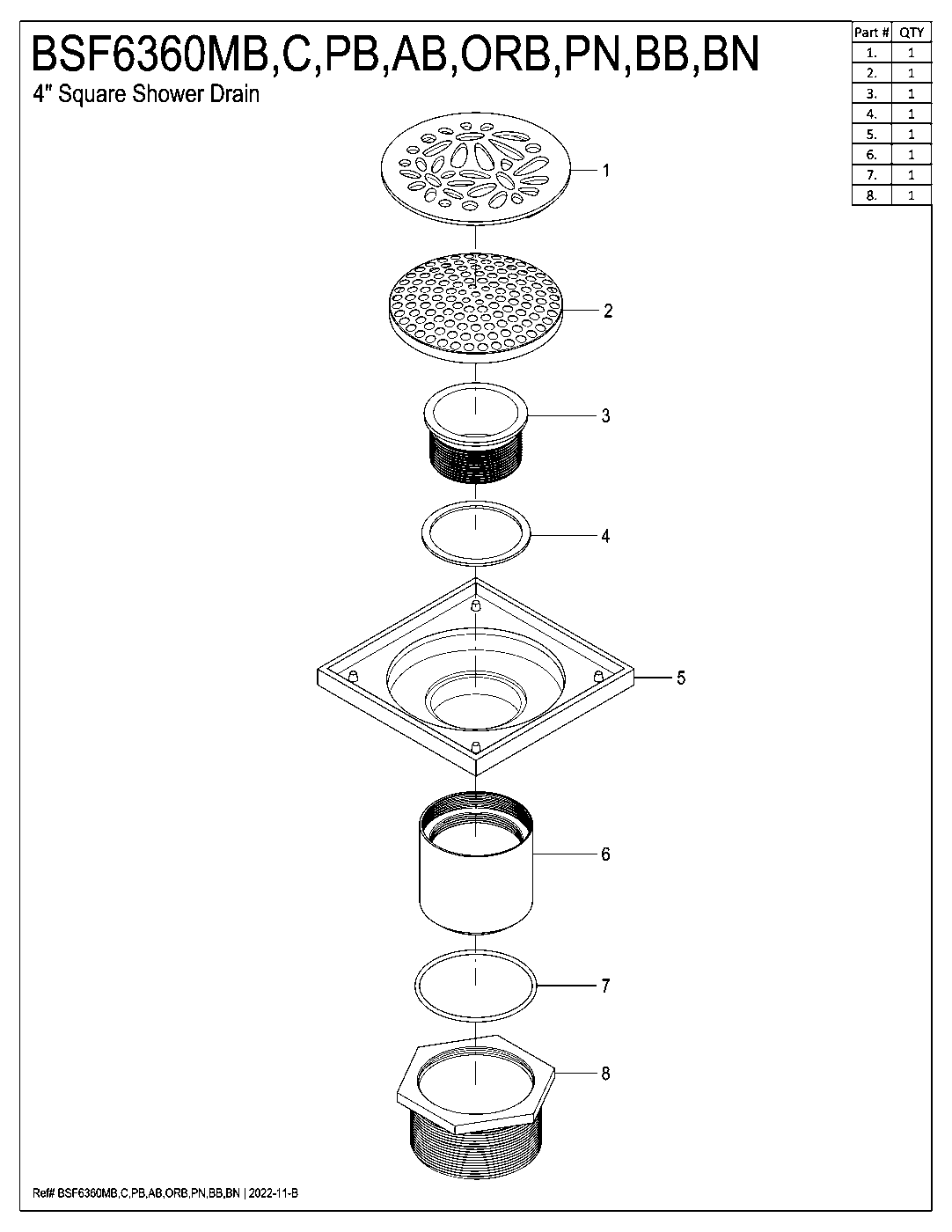 Watercourse BSF6360ORB exploded parts diagram