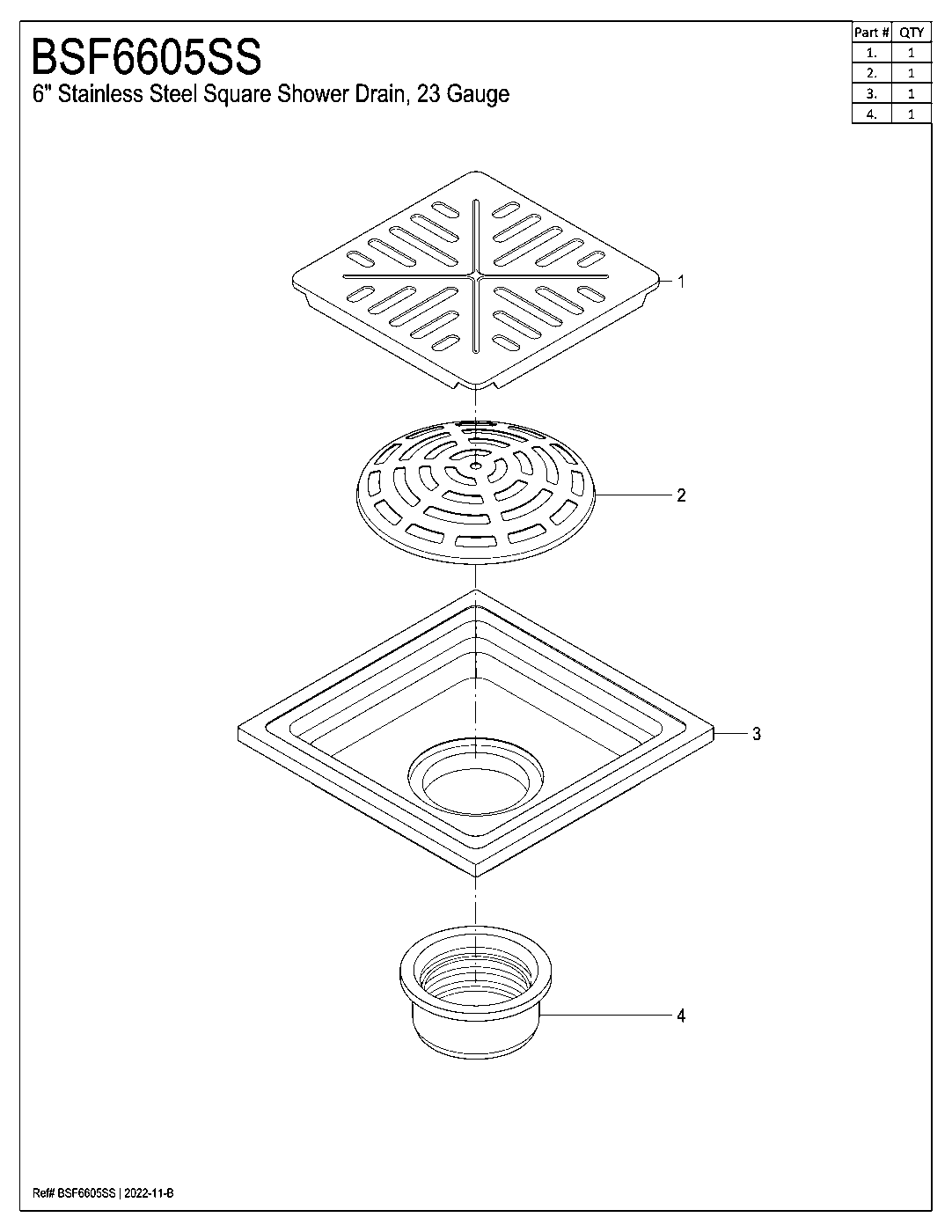 Watercourse BSF6605SS exploded parts diagram