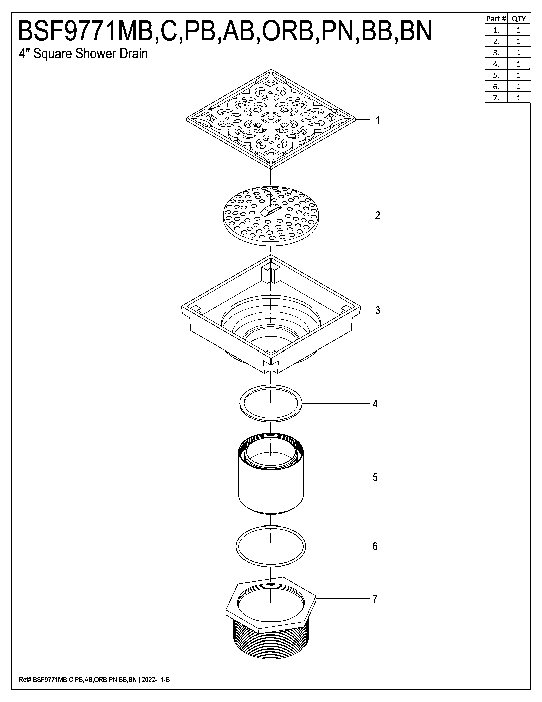 Watercourse BSF9771MB exploded parts diagram