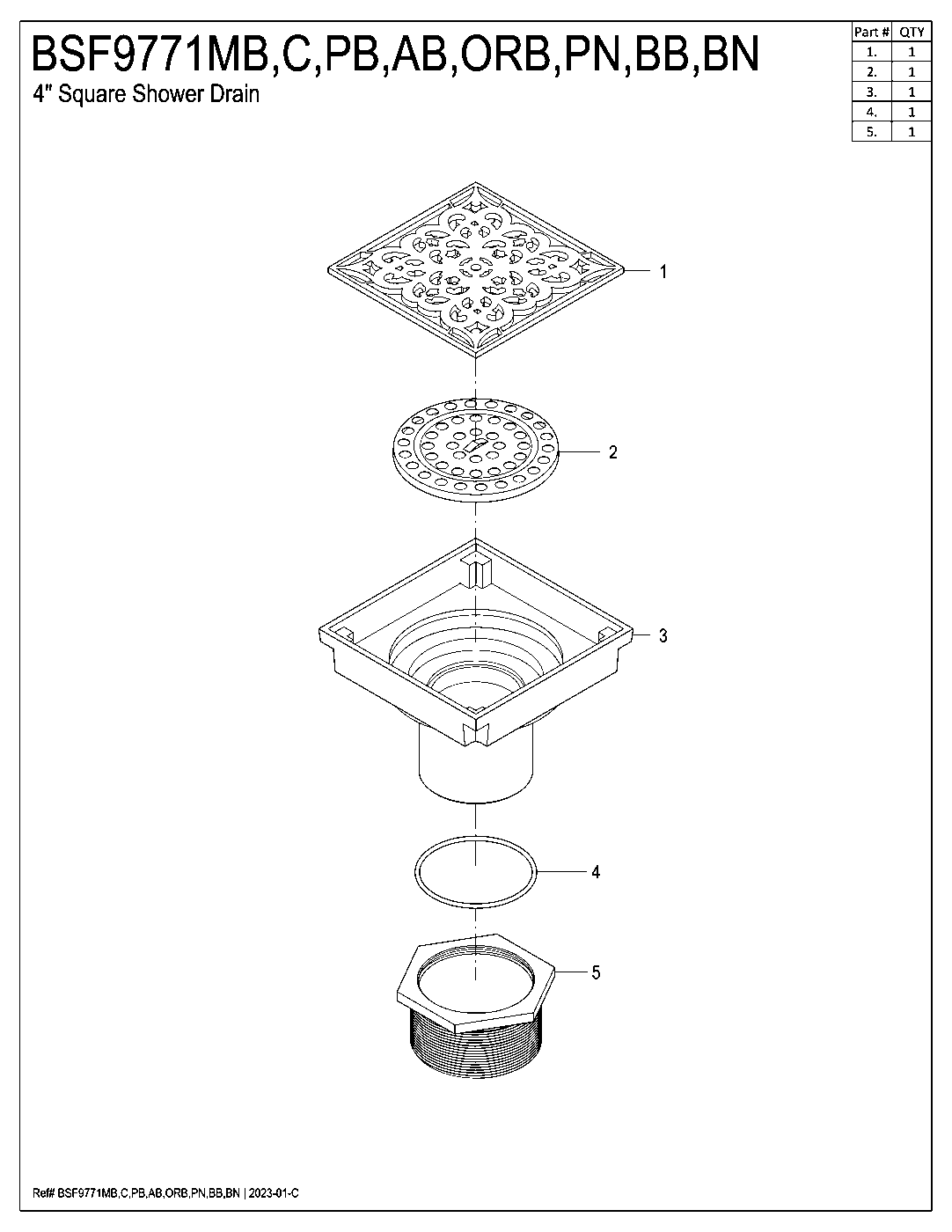 Watercourse BSF9771PN exploded parts diagram