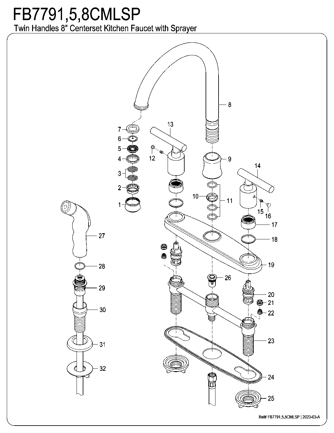 Manhattan FB7791CMLSP exploded parts diagram