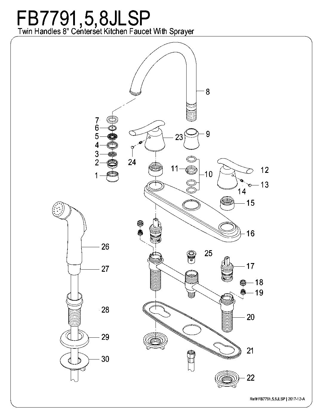 Kingston Brass FB7791JLSP exploded parts diagram