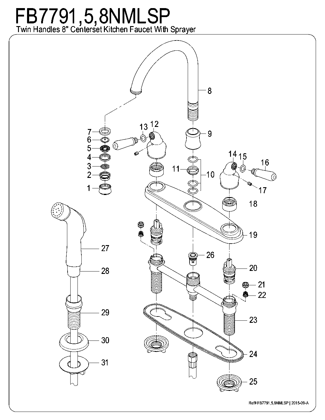Kingston Brass FB7791NMLSP exploded parts diagram