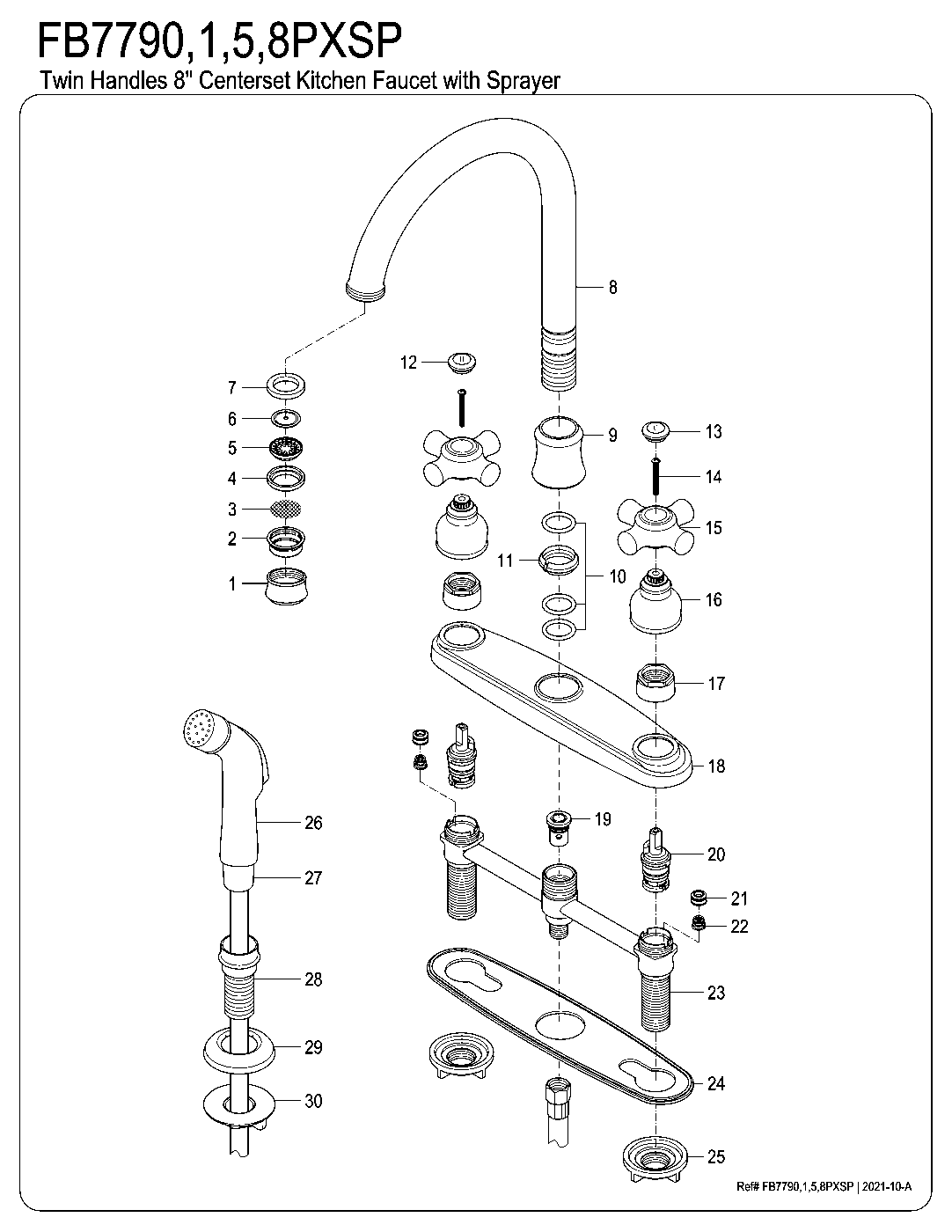 Kingston Brass FB7790PXSP exploded parts diagram