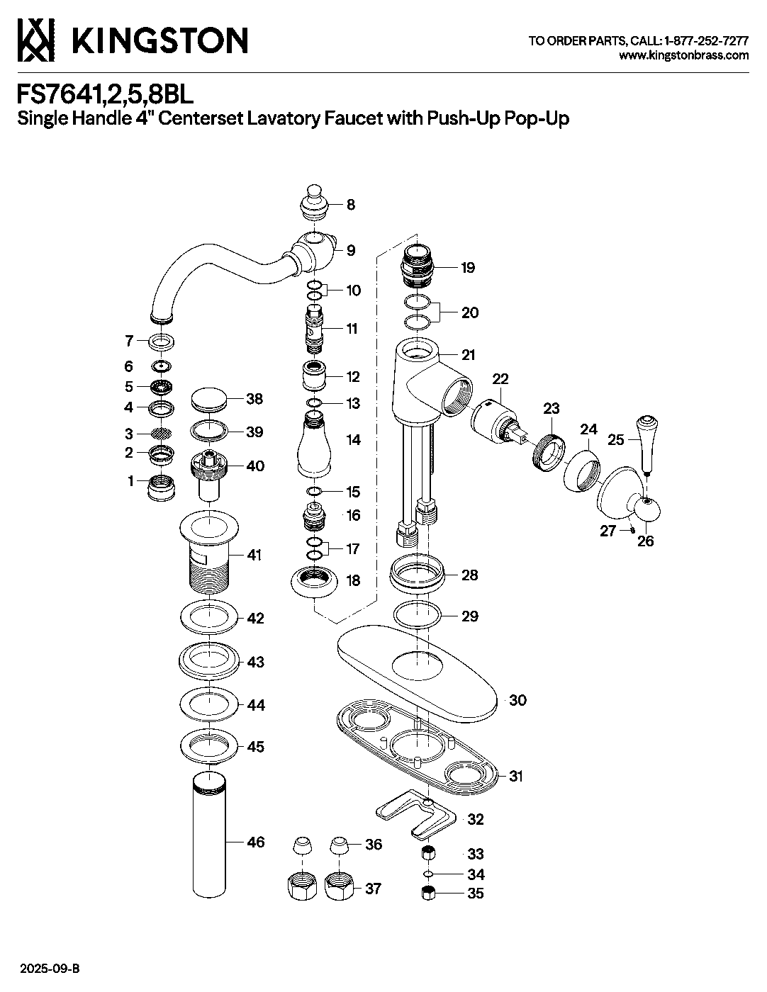 Fauceture FS7641BL exploded parts diagram