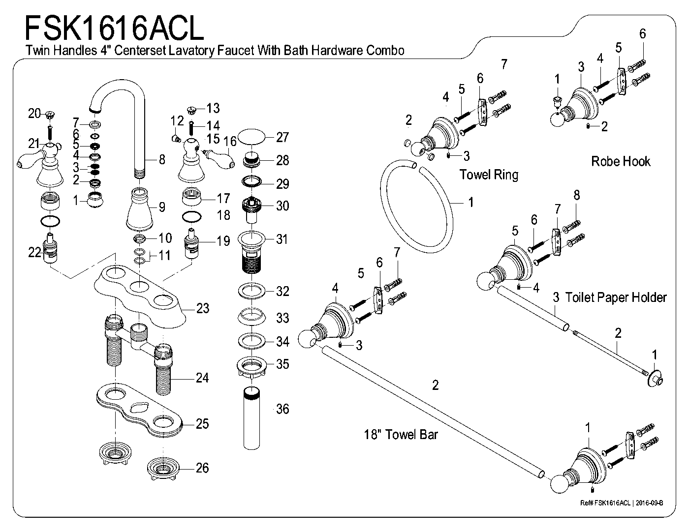 American Classic FSK1616ACL exploded parts diagram