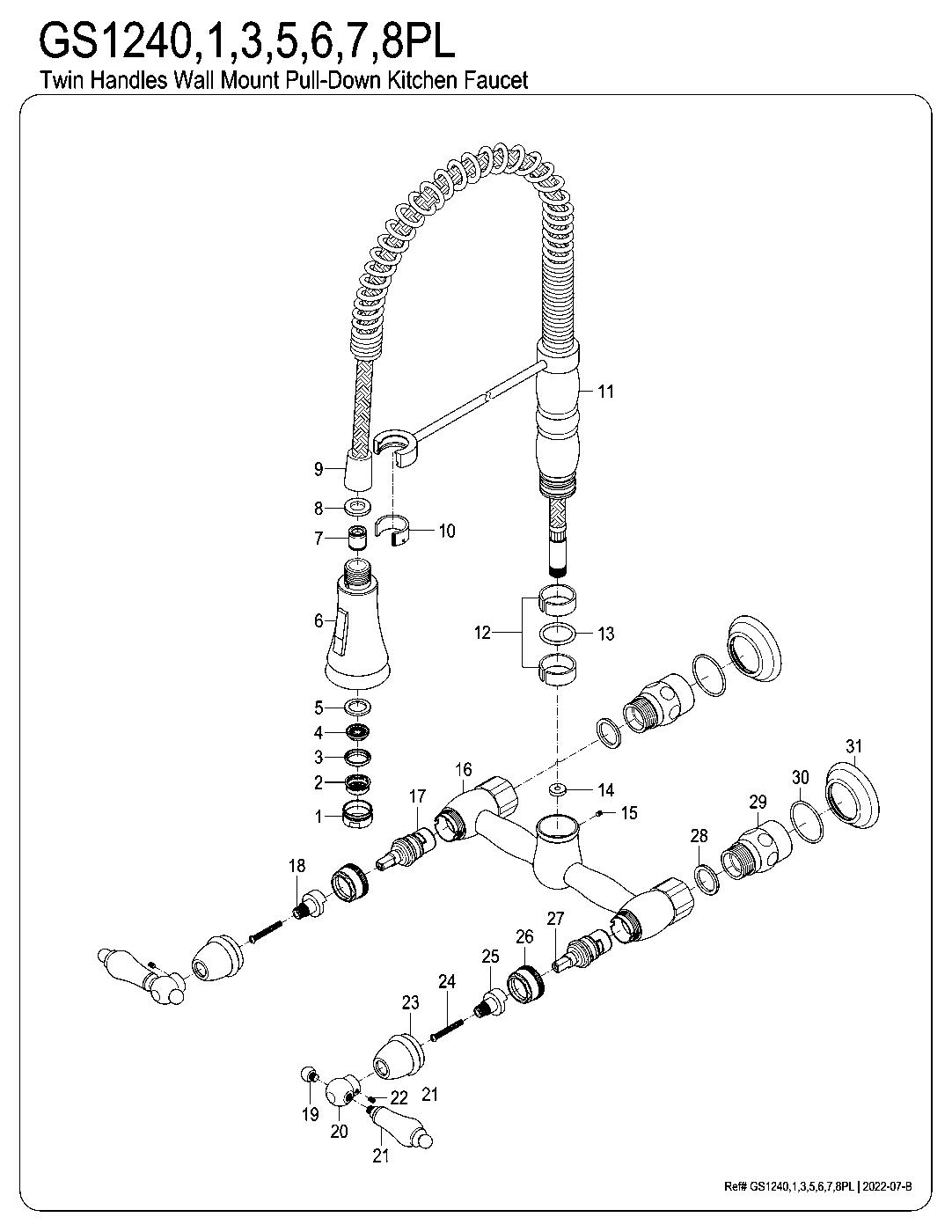 Gourmetier GS1240PL exploded parts diagram