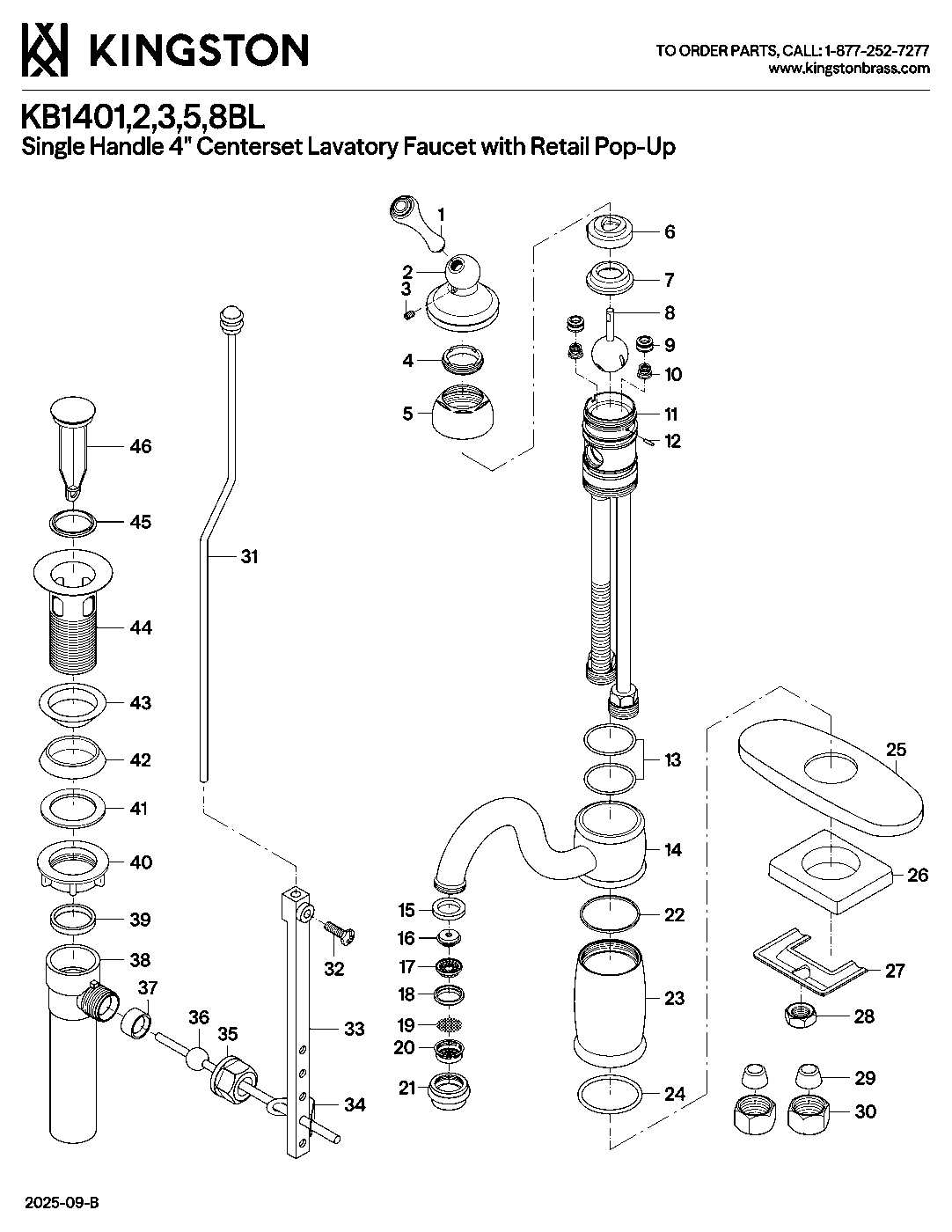 Kingston Brass KB1401BL exploded parts diagram