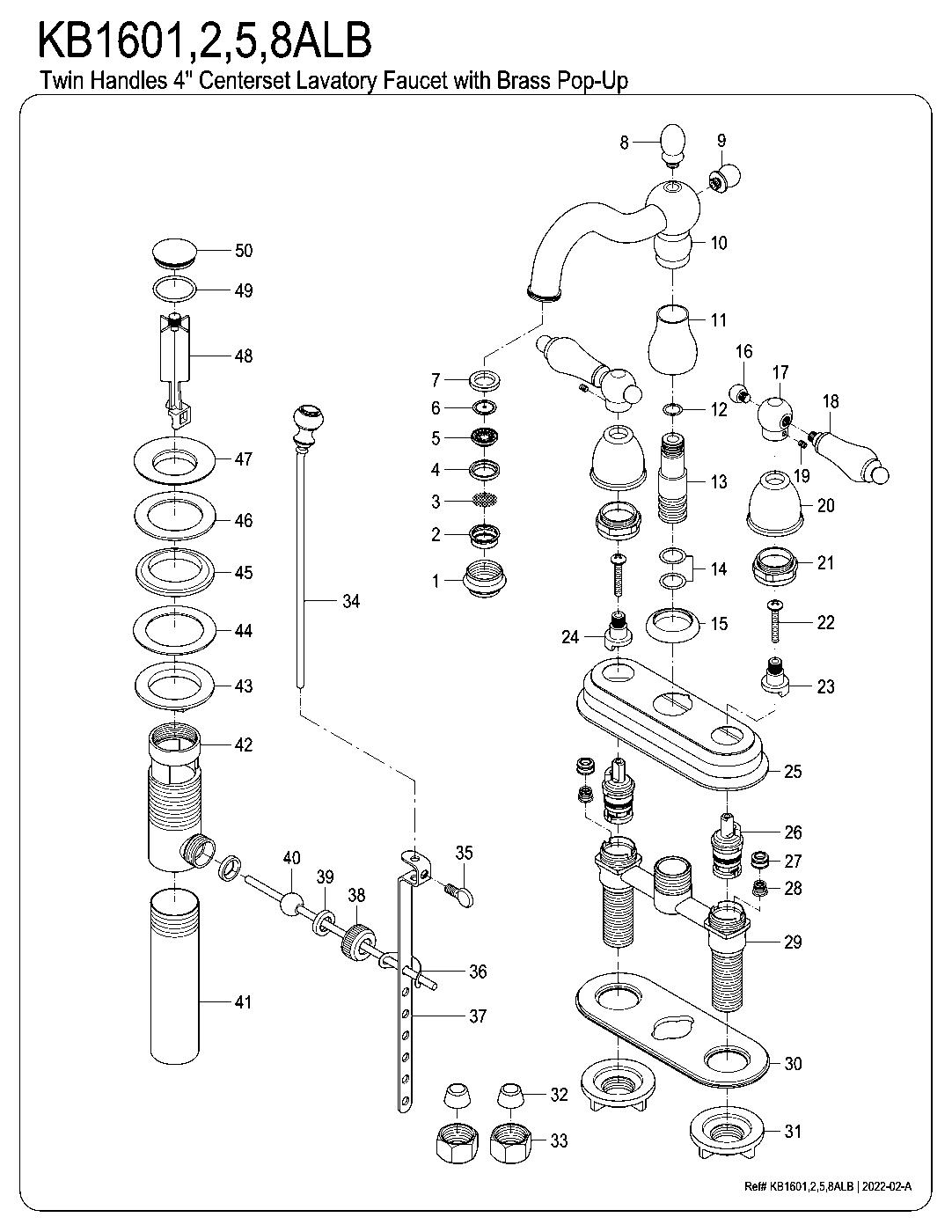 Kingston Brass KB1601ALB exploded parts diagram