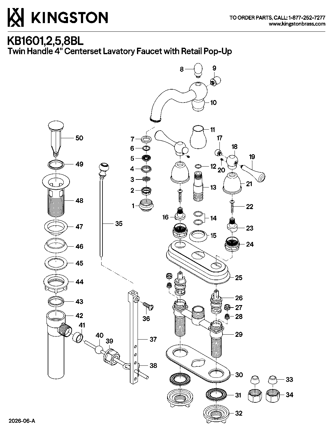 Kingston Brass KB1601BL exploded parts diagram
