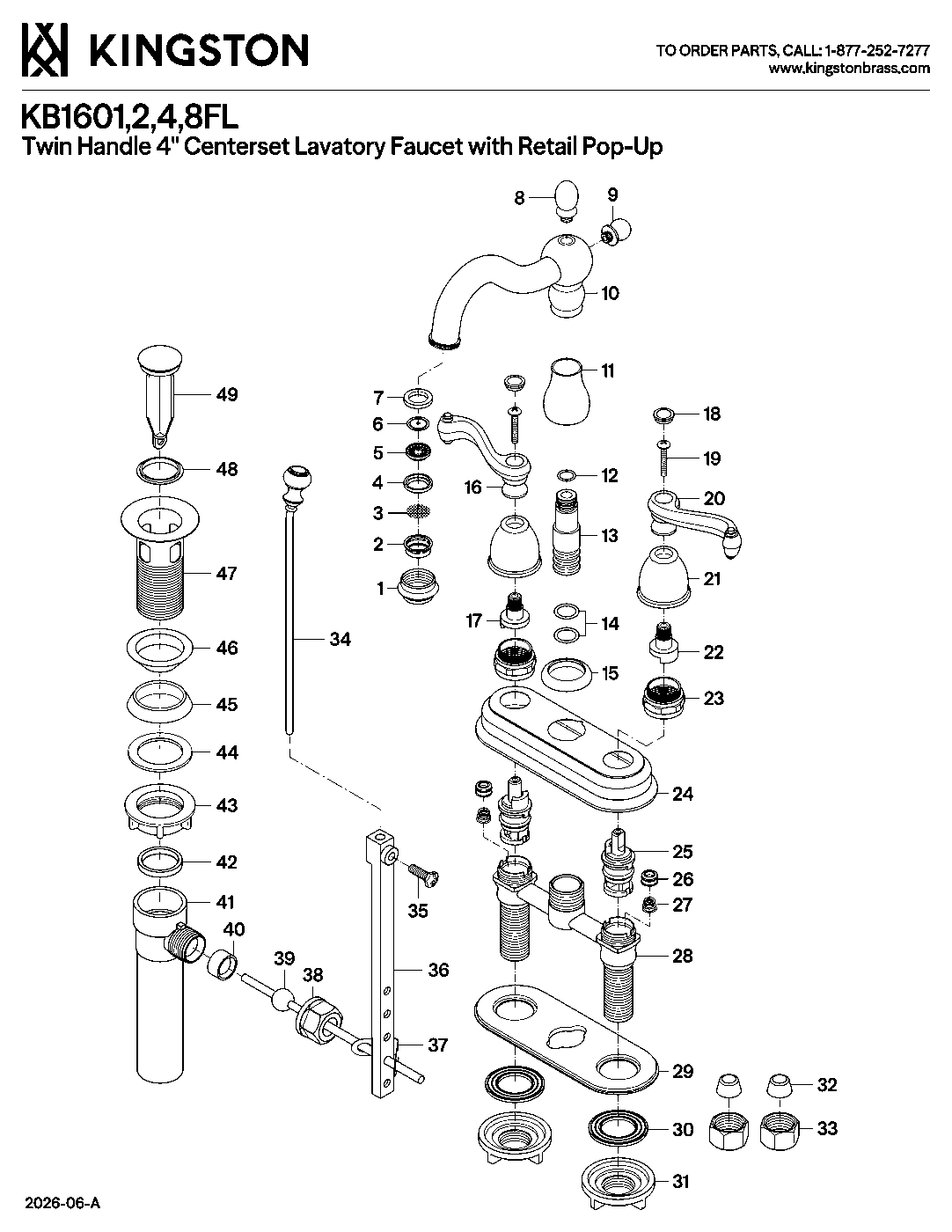Heritage KB1601FL exploded parts diagram