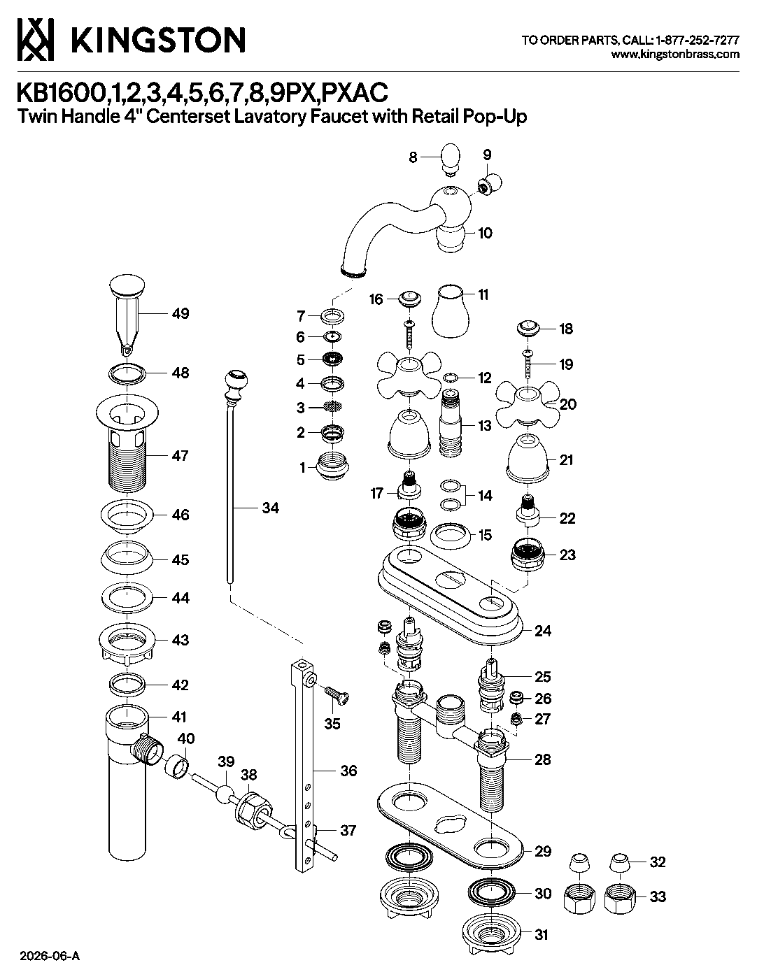 Kingston Brass KB1600PX exploded parts diagram