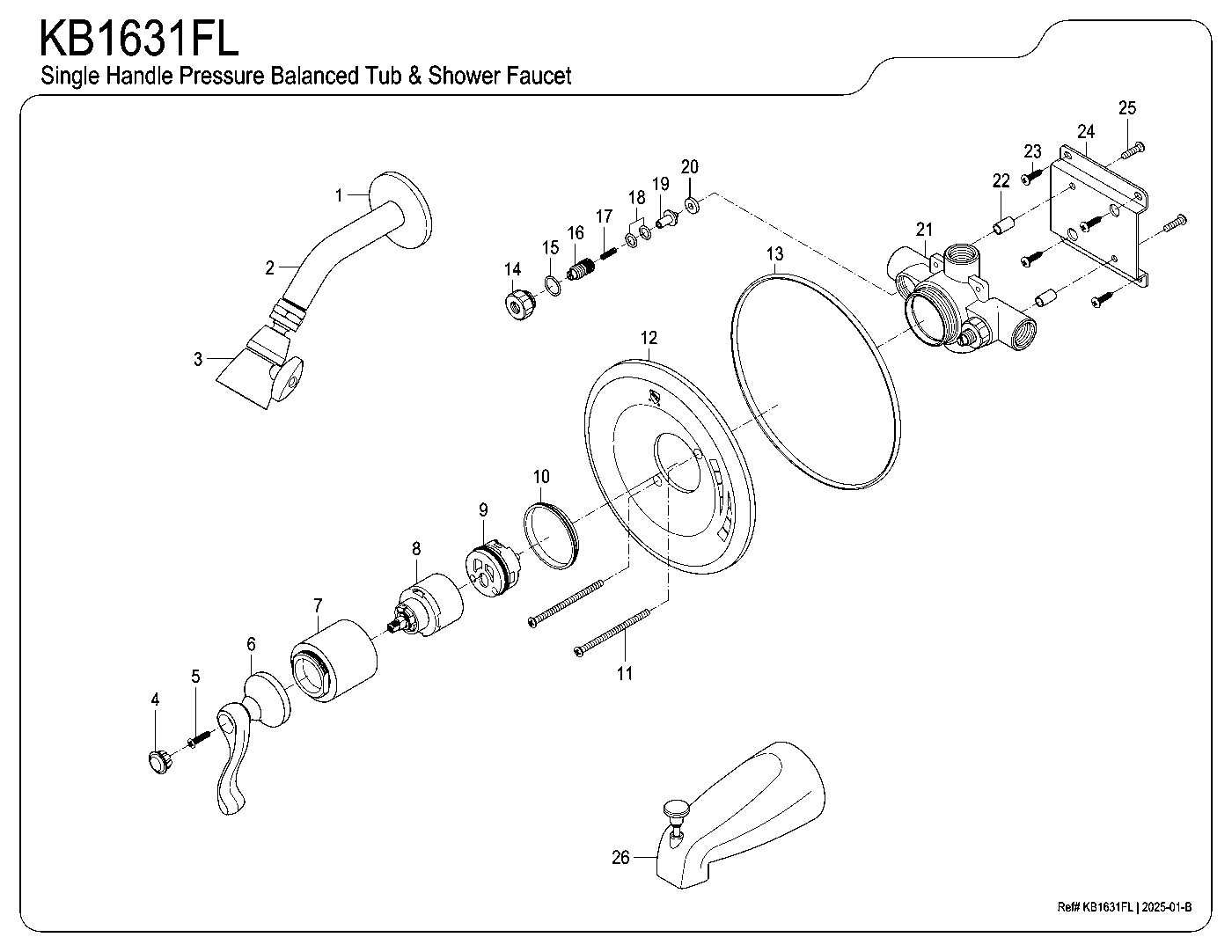 Kingston Brass KB1631FL exploded parts diagram