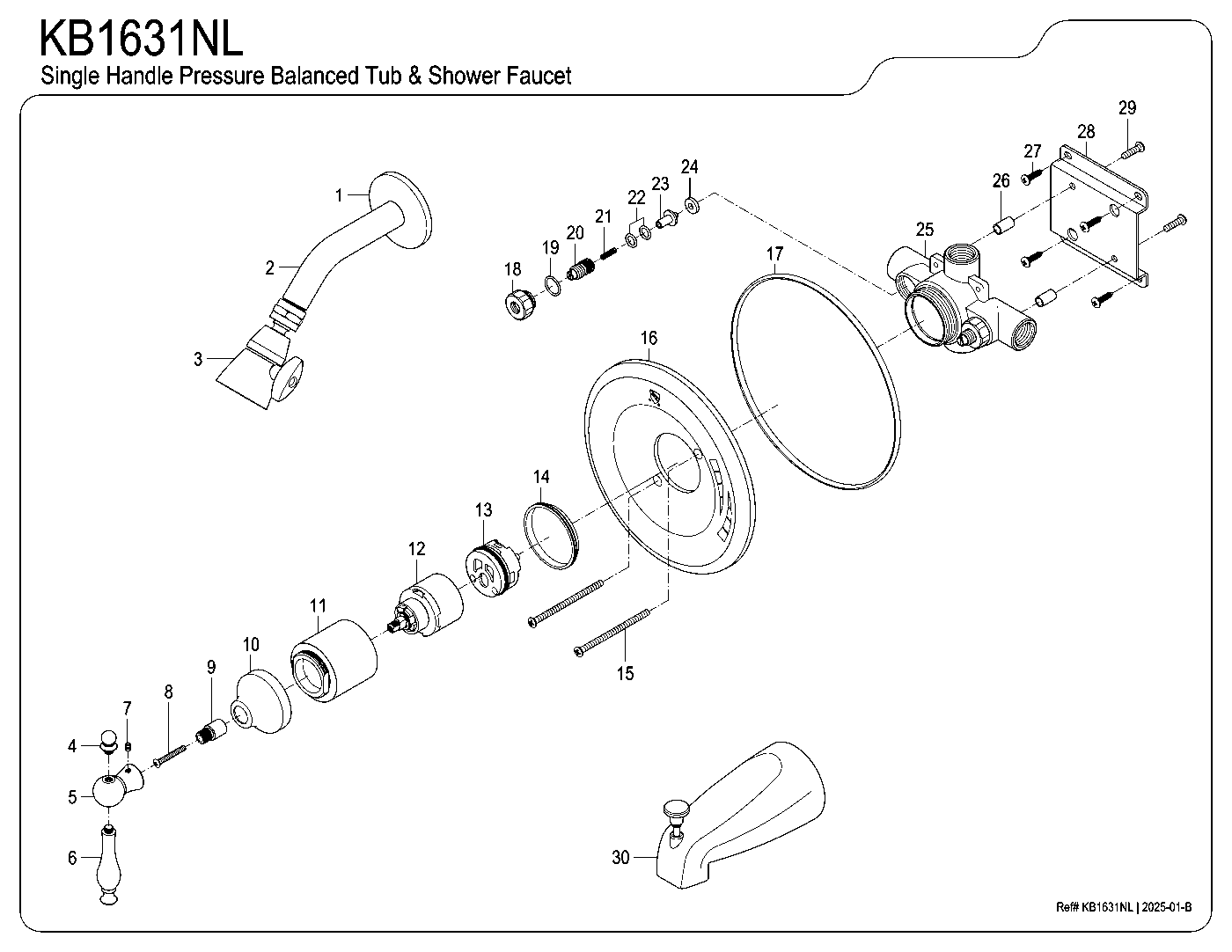 Kingston Brass KB1631NL exploded parts diagram