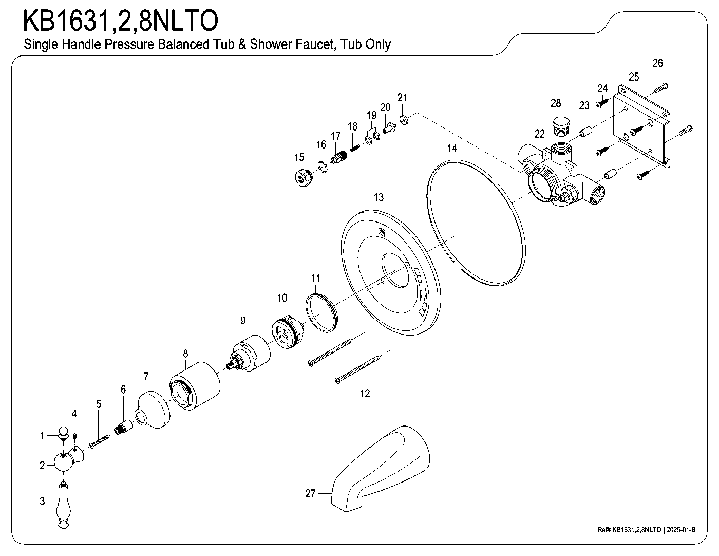 Kingston Brass KB1631NLTO exploded parts diagram