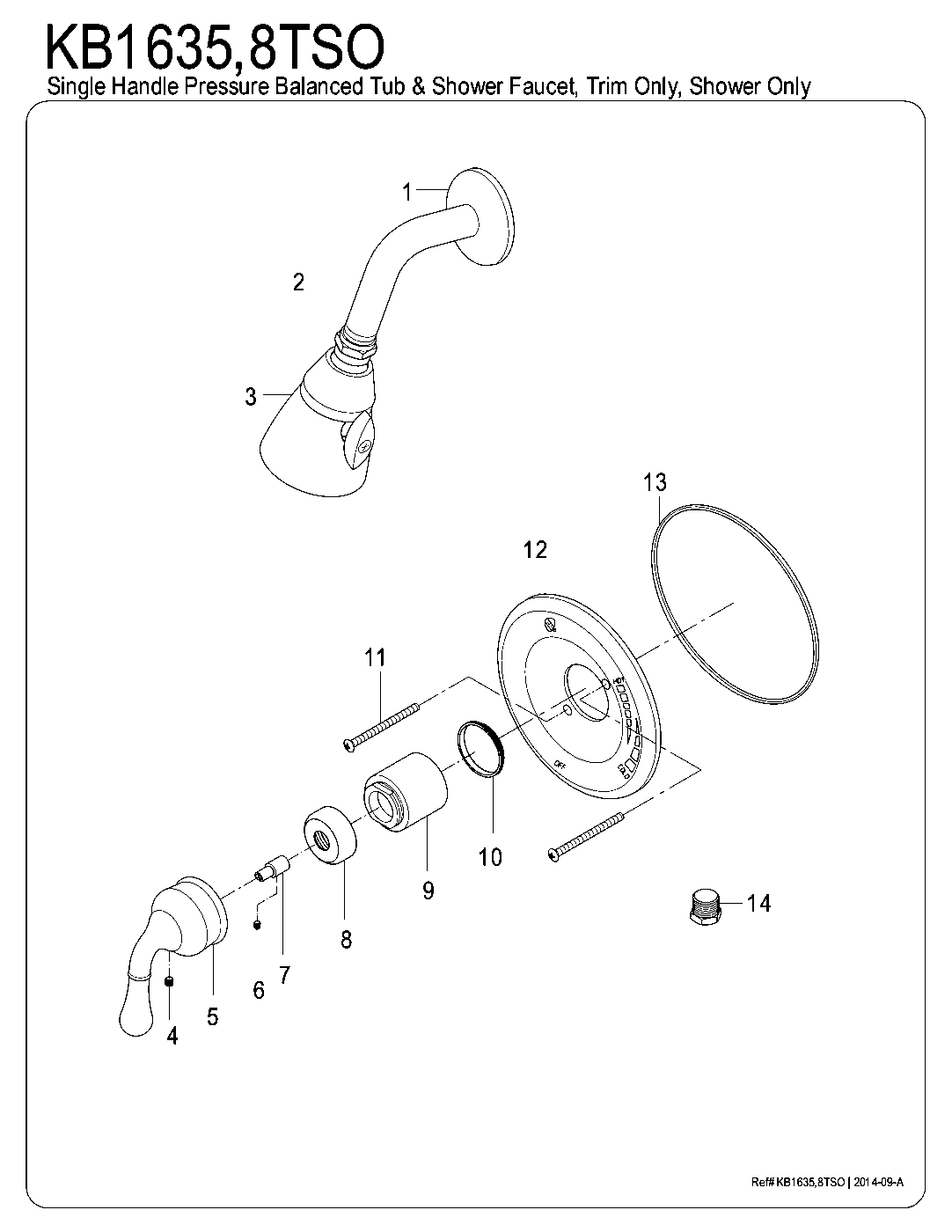 Kingston Brass KB1635TSO exploded parts diagram
