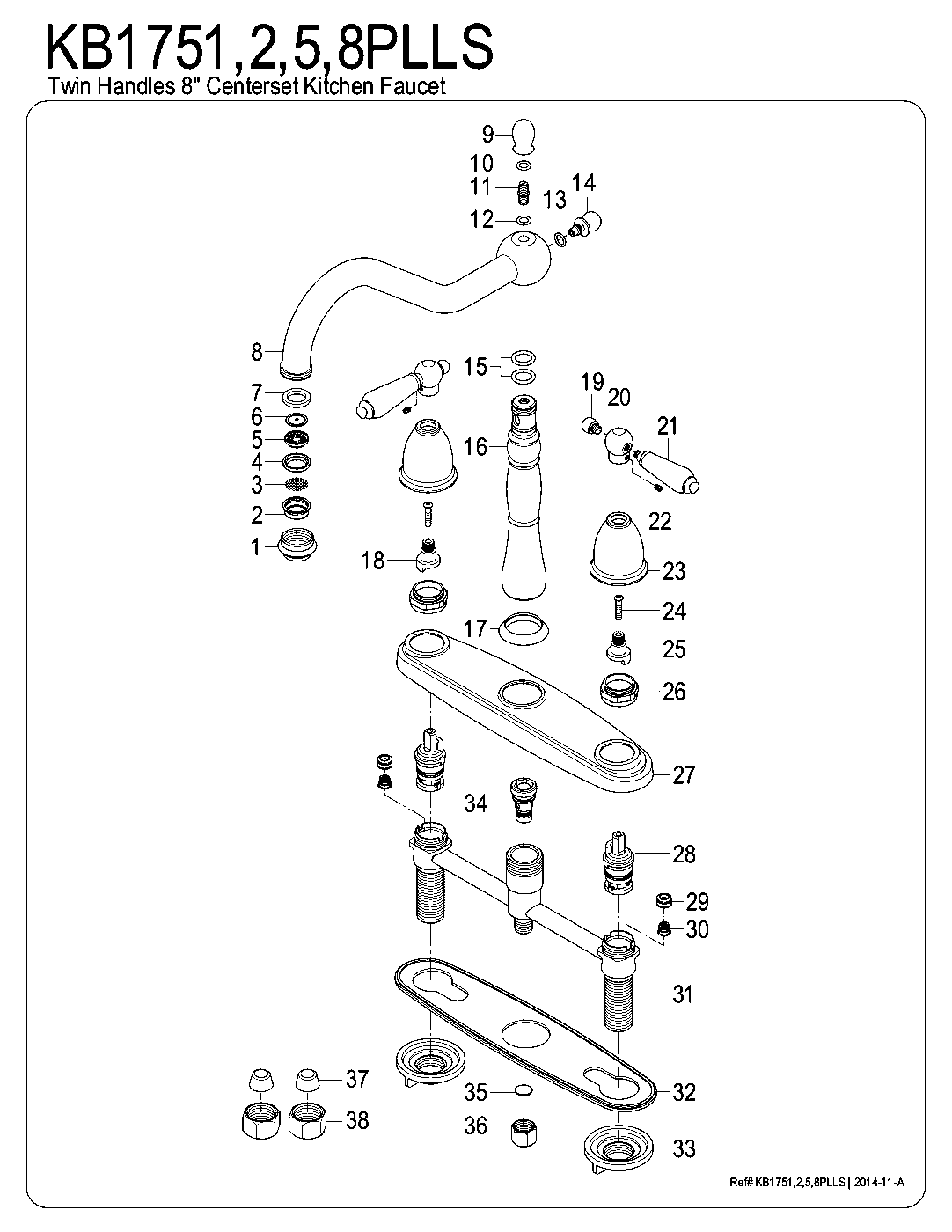 Kingston Brass KB1752PLLS exploded parts diagram