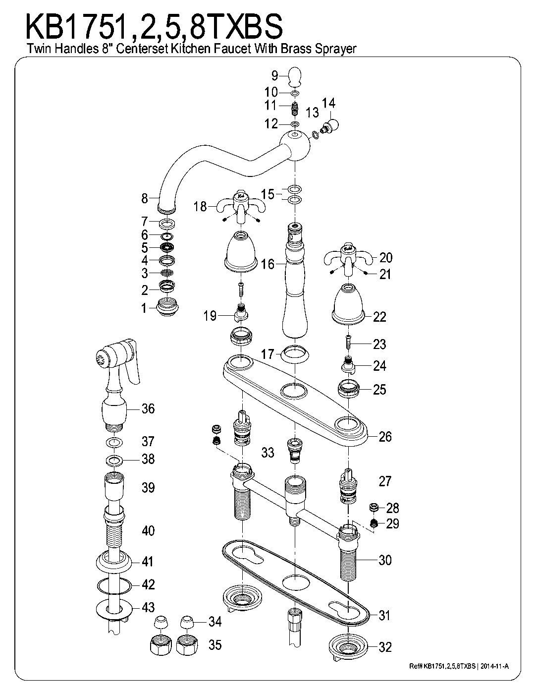 Kingston Brass KB1751TXBS exploded parts diagram