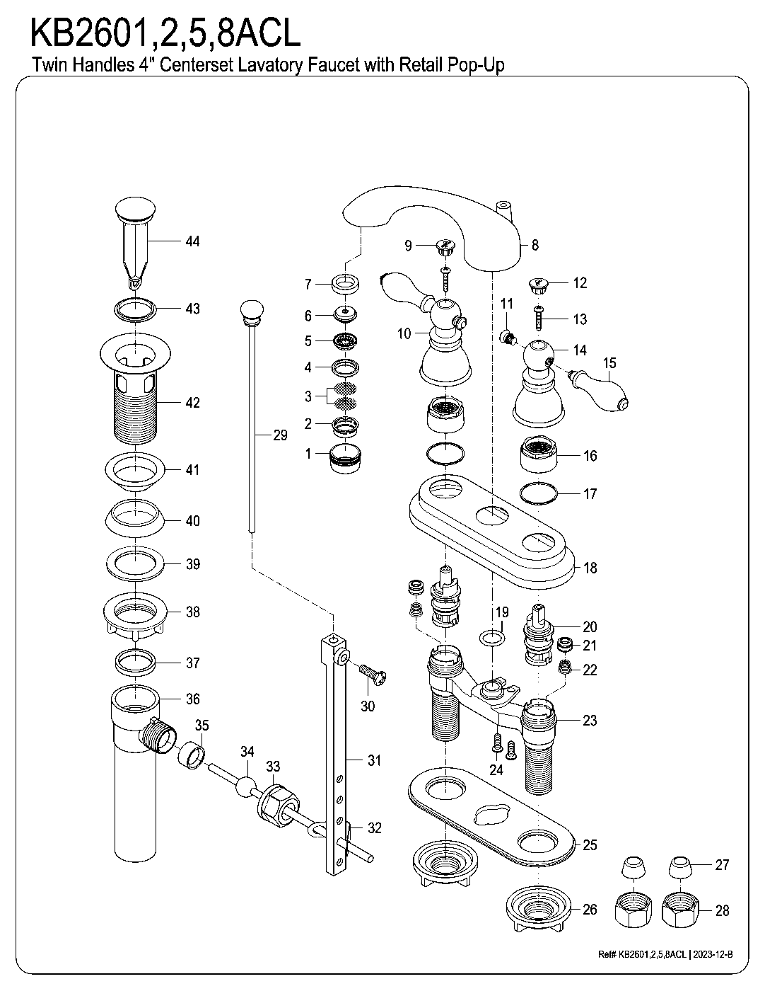 American Classic KB2601ACL exploded parts diagram