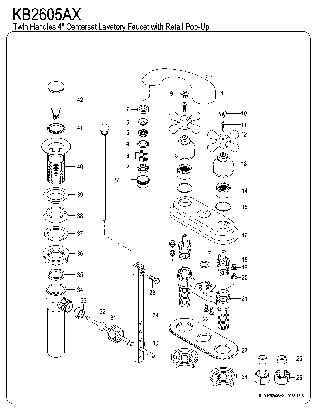 Kingston Brass KB2605AX exploded parts diagram
