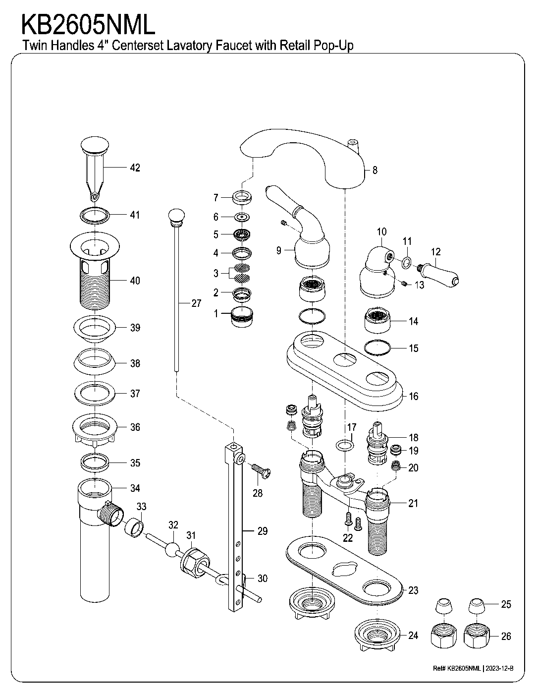 Kingston Brass KB2605NML exploded parts diagram