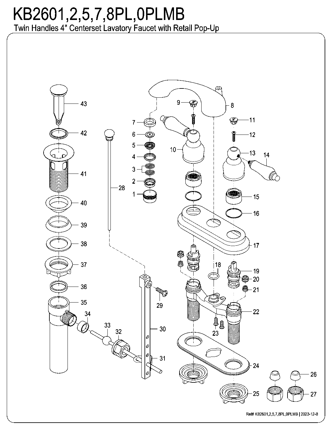 Kingston Brass KB2601PL exploded parts diagram