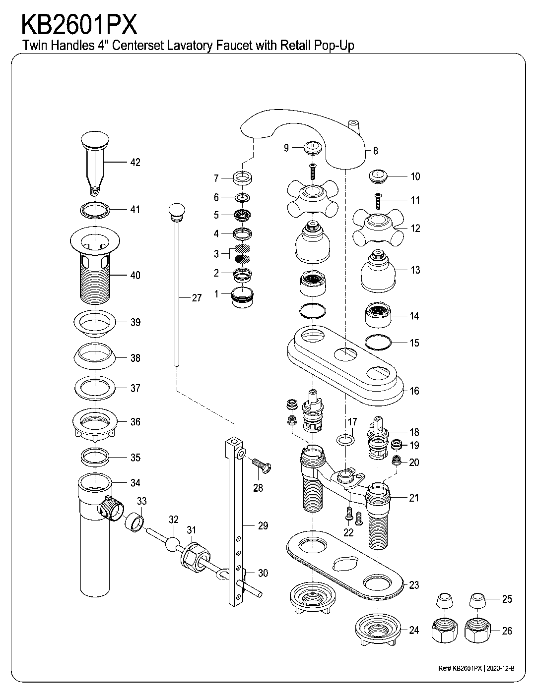 Kingston Brass KB2601PX exploded parts diagram