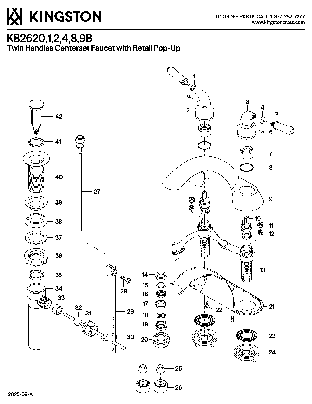 Kingston Brass KB2620B exploded parts diagram