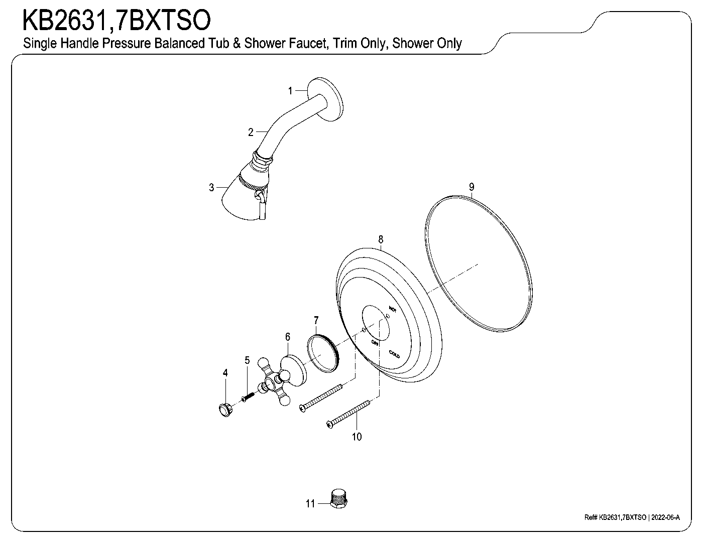 Kingston Brass KB2631BXTSO exploded parts diagram