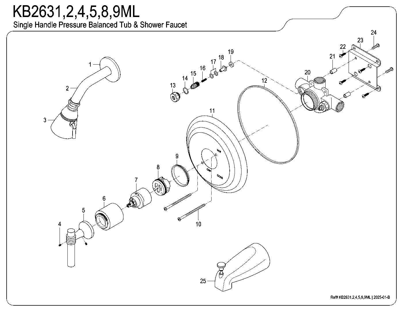 Milano KB2631ML exploded parts diagram