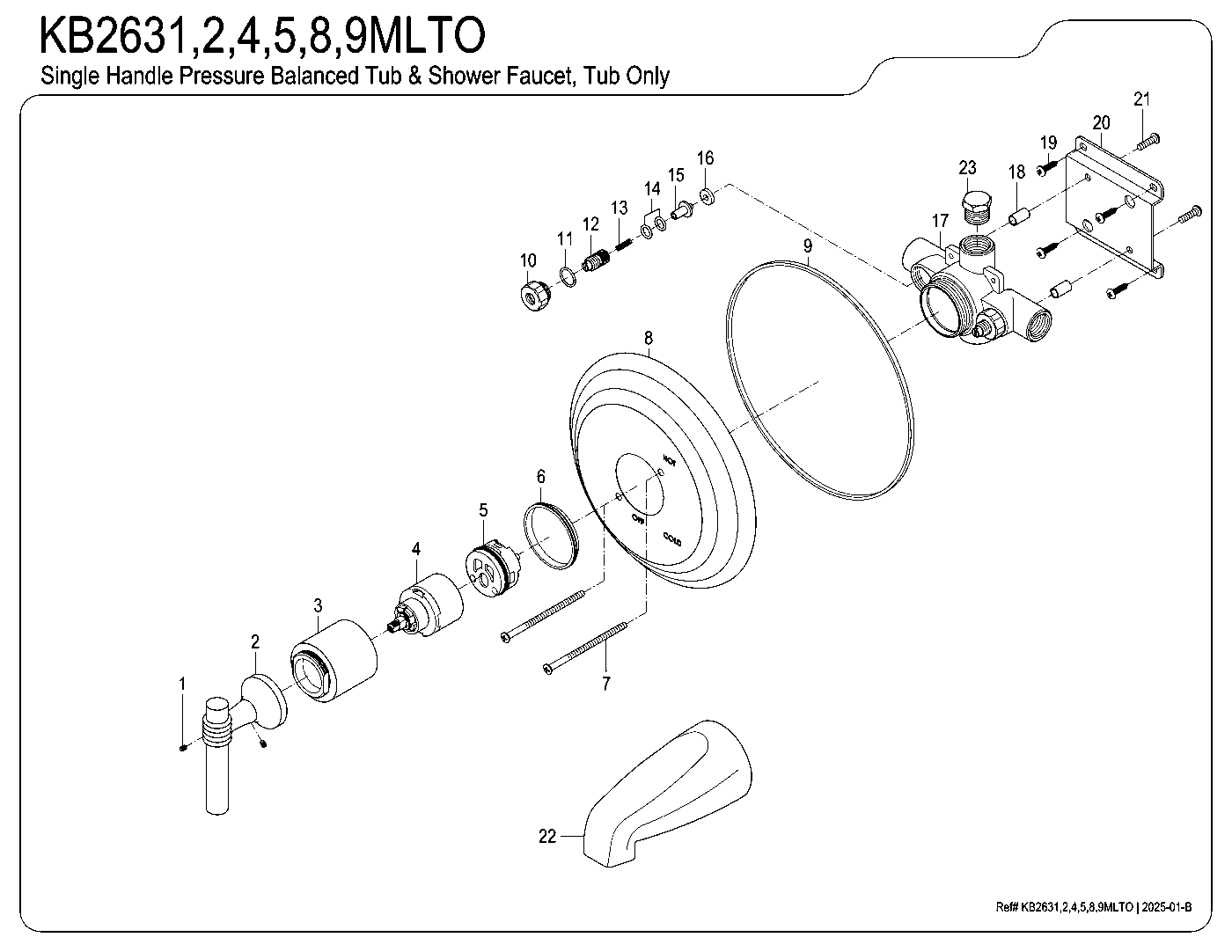 Milano KB2631MLTO exploded parts diagram