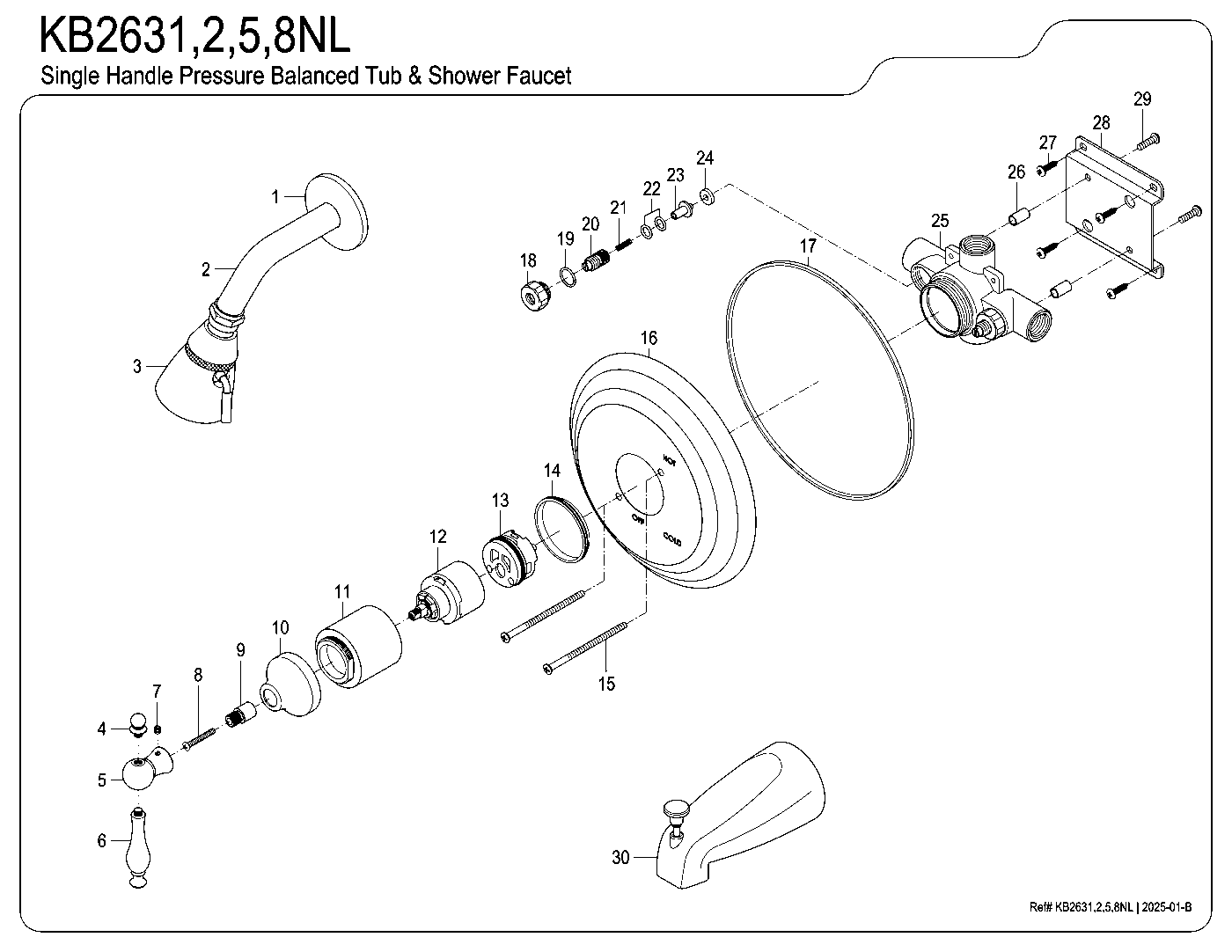 Milano KB2631NL exploded parts diagram