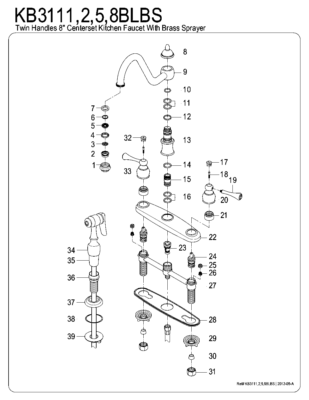 Kingston Brass KB3115BLBS exploded parts diagram