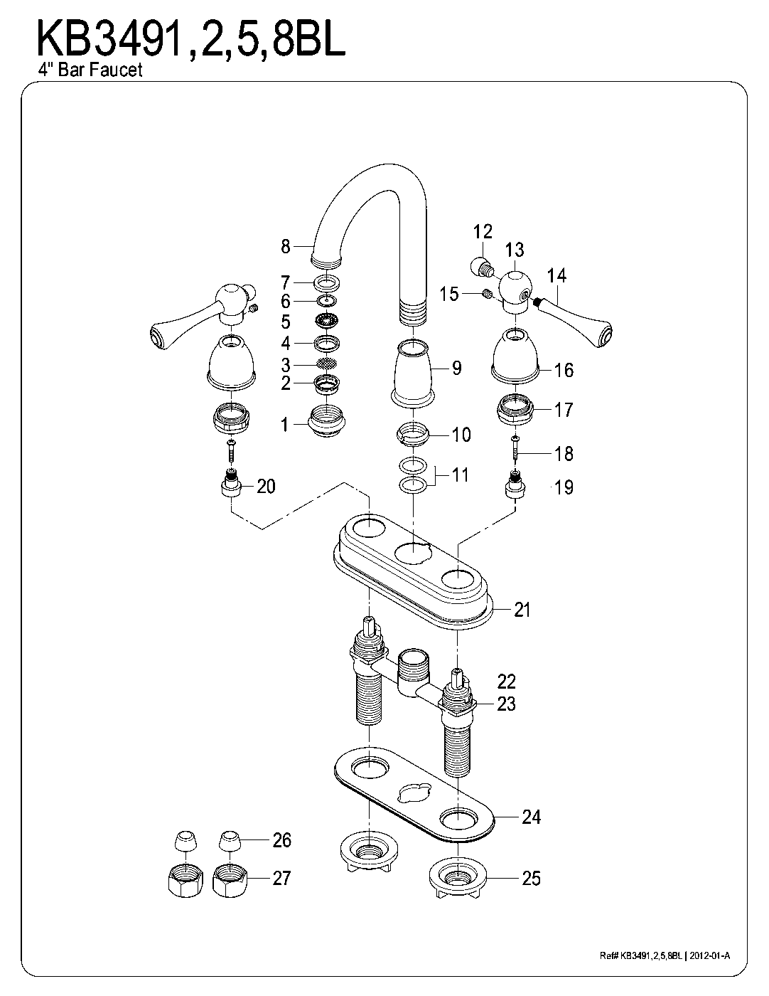 Vintage KB3498BL exploded parts diagram